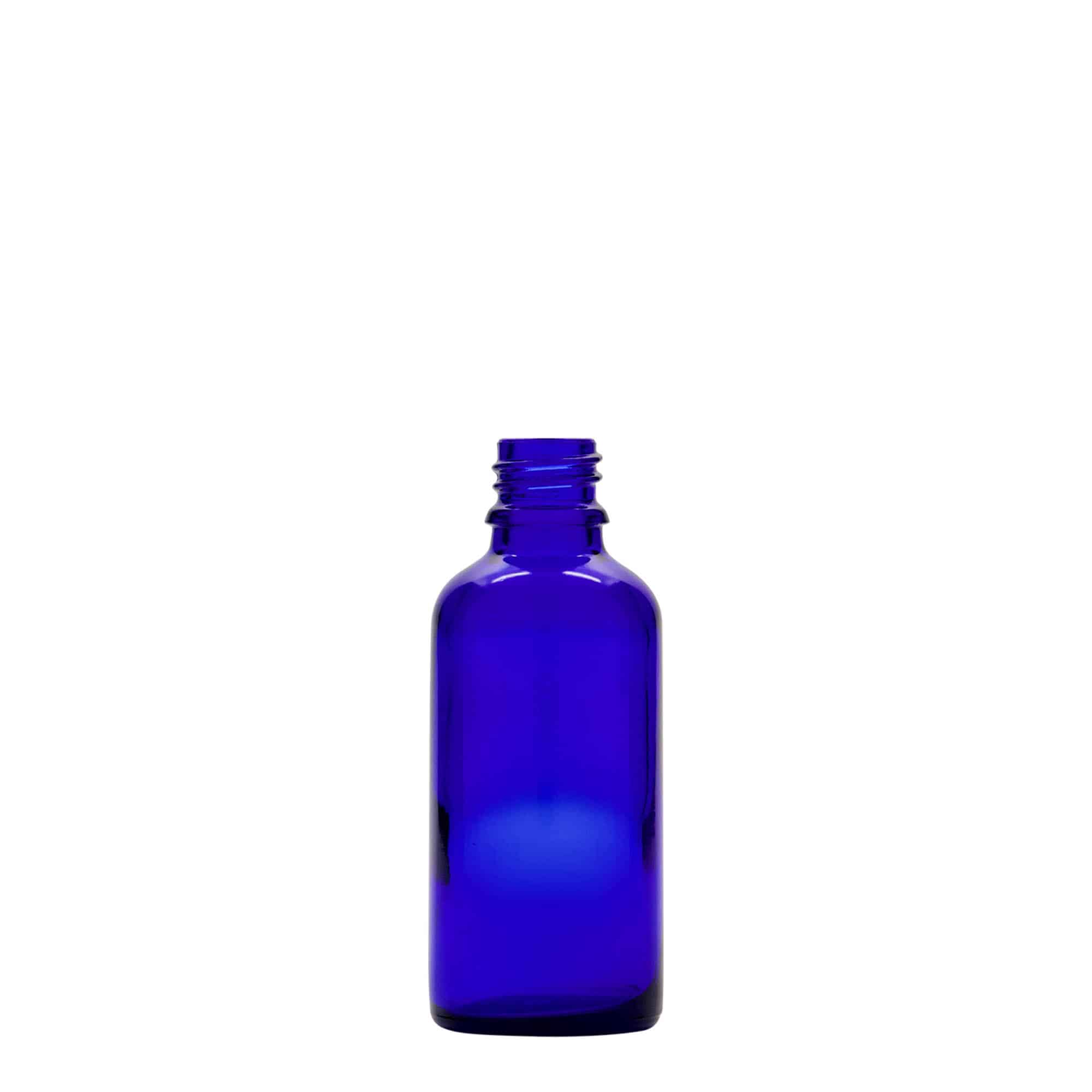 50 ml steklenica s pipeto za zdravila, steklo, kraljevo modra-rdeča, ustje: DIN 18