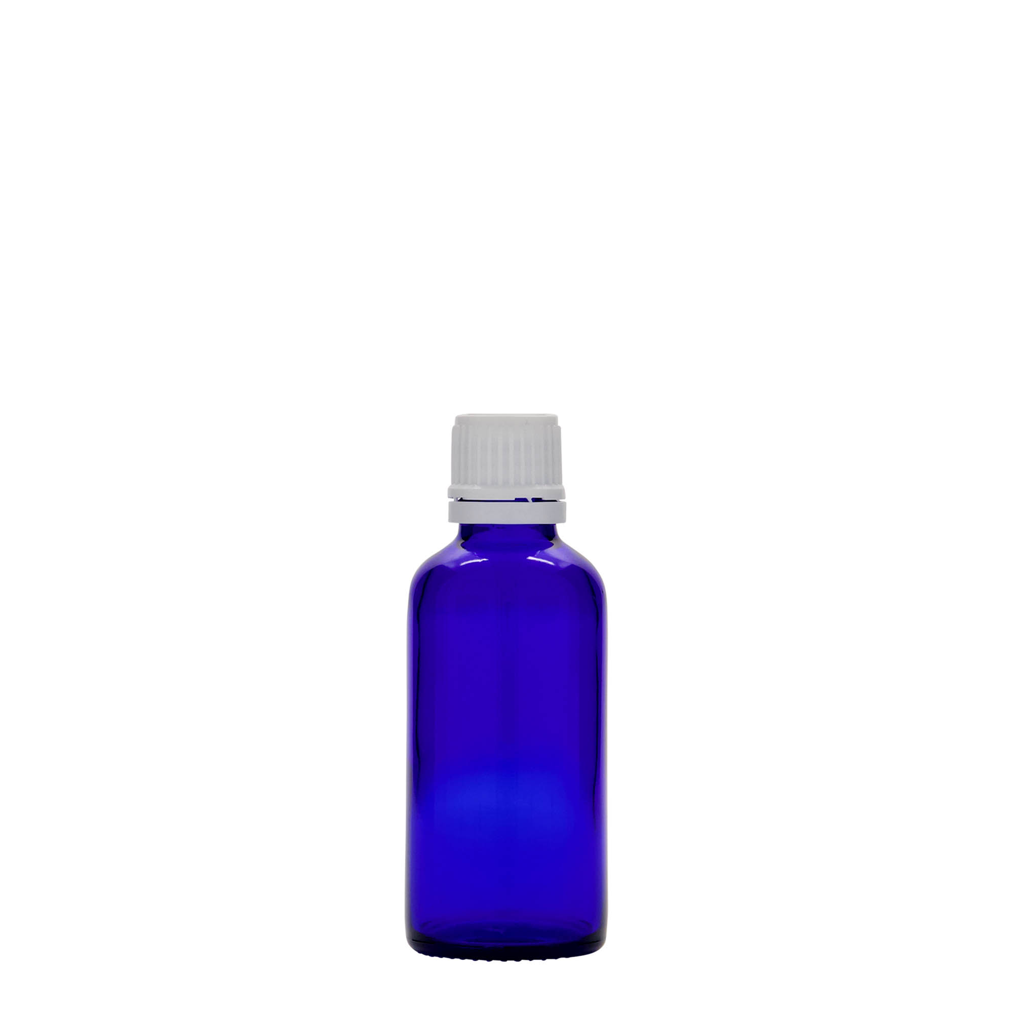 50 ml medicinska steklenička, steklo, kraljevsko modra, odprtina: DIN 18