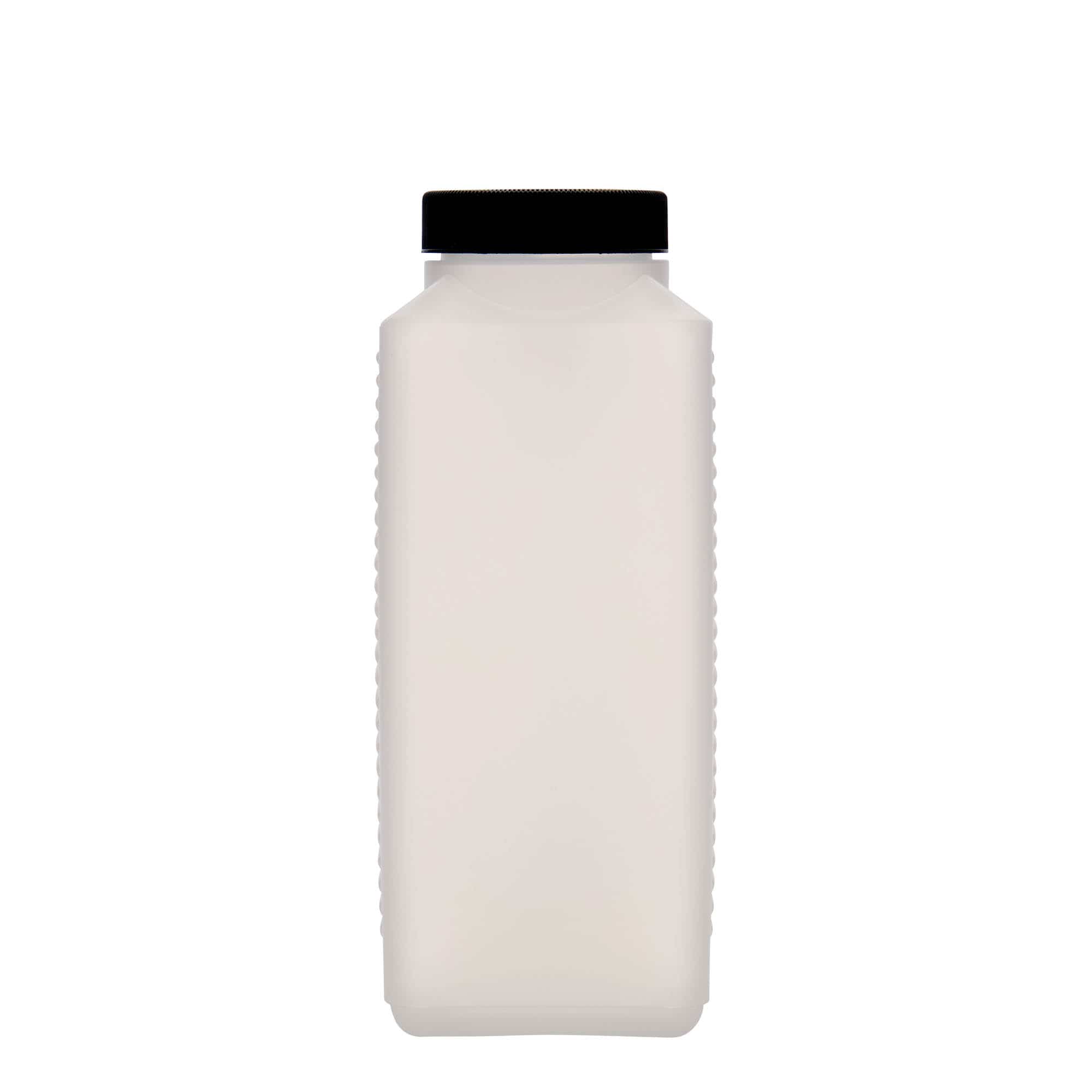 1.000 ml steklenica z širokim vratom, pravokotna, HDPE-plastika, naravna, odprtina: DIN 60 EPE