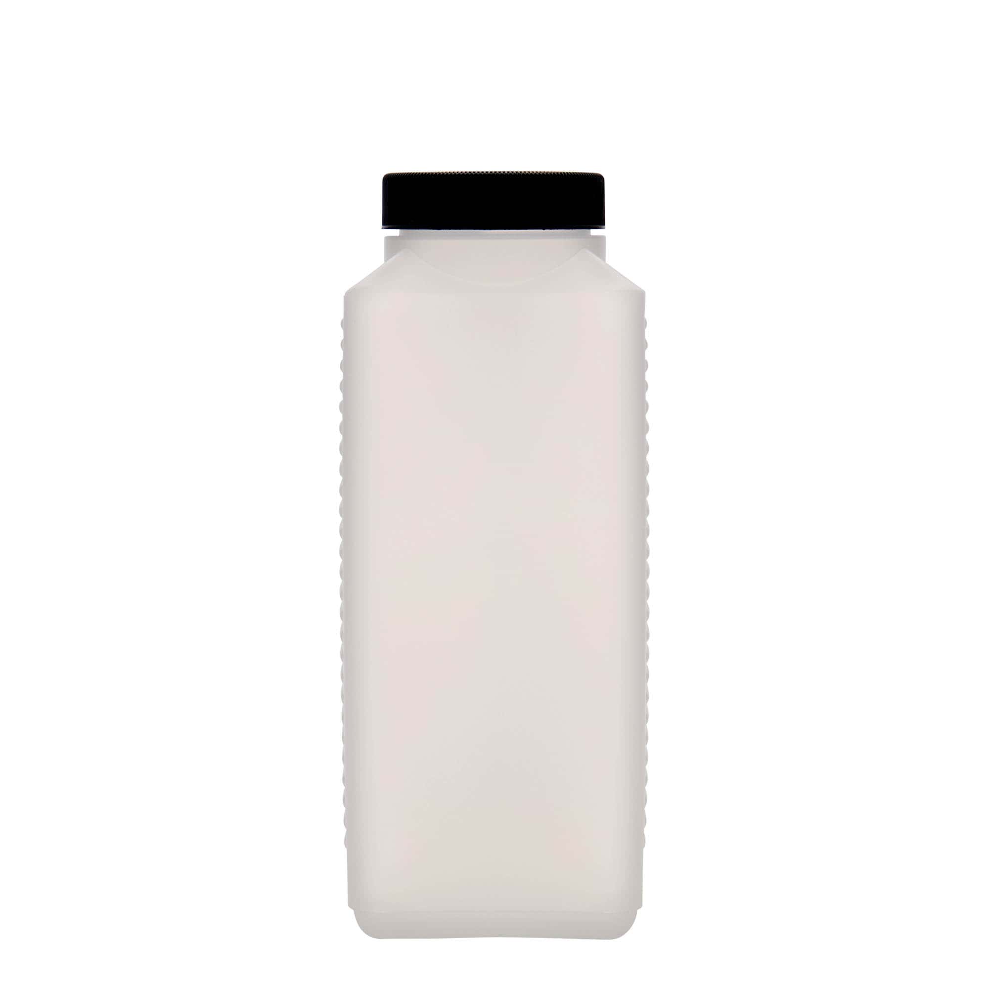 1.000 ml steklenica z širokim vratom, pravokotna, HDPE-plastika, naravna, odprtina: DIN 60 EPE