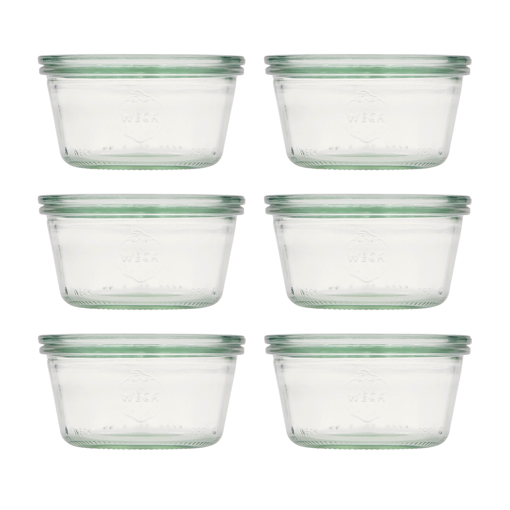 6x 290 ml ploščat WECK kozarec za vlaganje s steklenim pokrovom RR 100