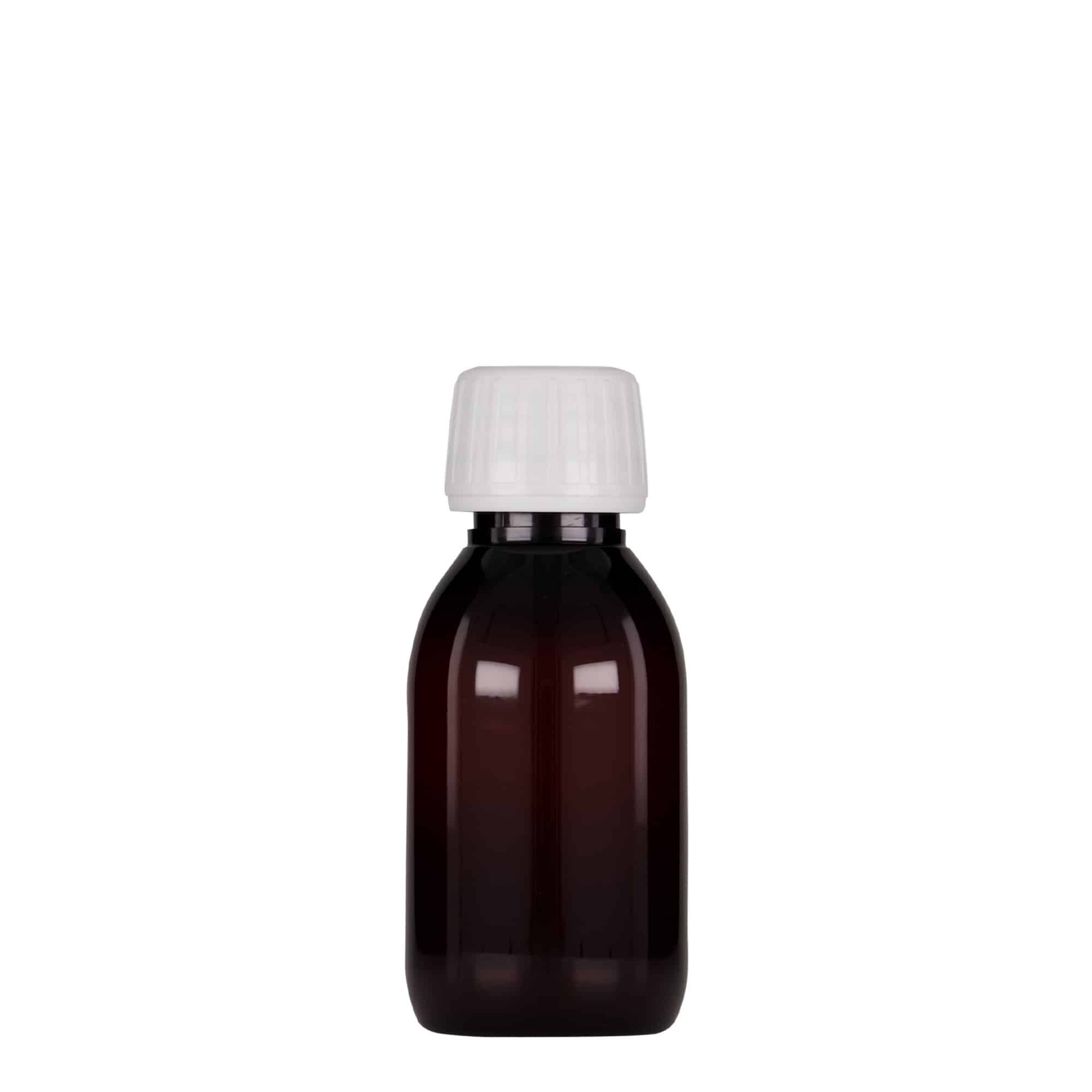 100 ml steklenica za zdravila PET, rjava, plastika, ustje: PP 28