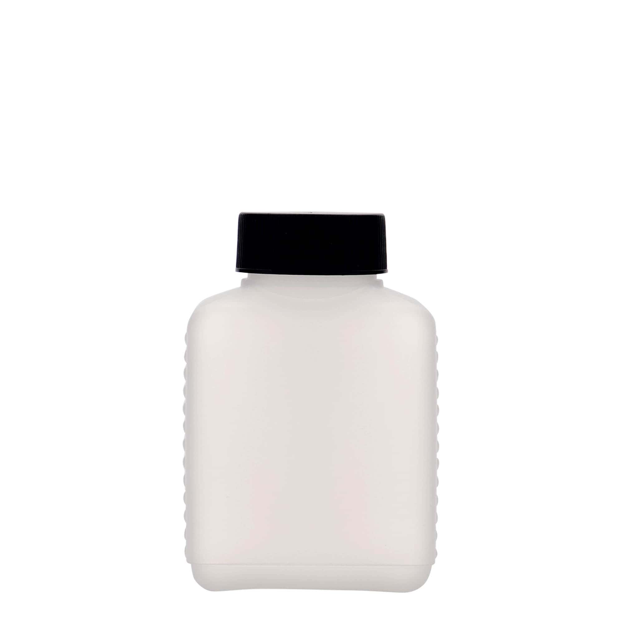 250 ml steklenica z širokim vratom, pravokotna, HDPE plastika, naravna, odprtina: DIN 40 EPE
