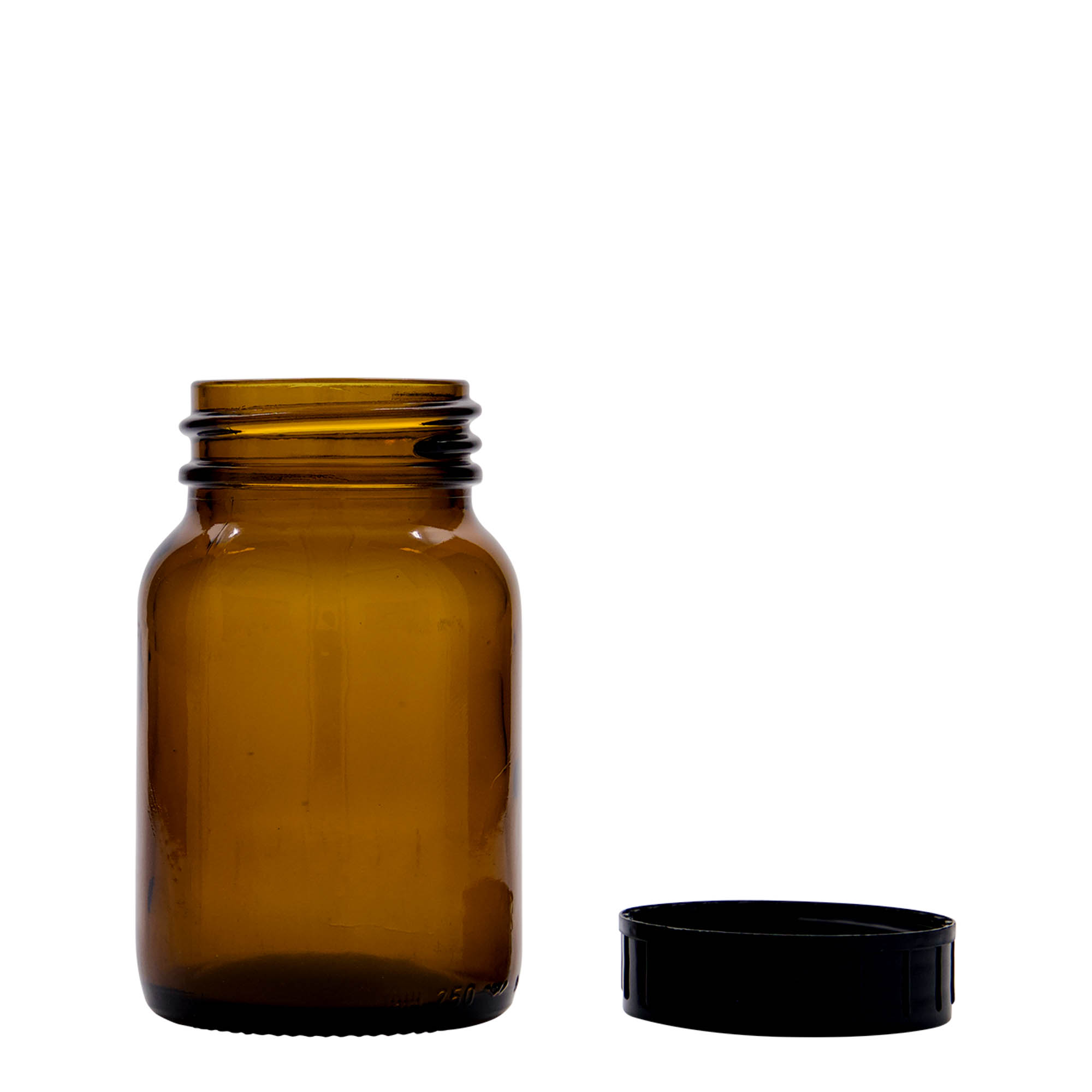 250 ml steklen kozarec z širokim vratom, rjav, odprtina: DIN 55
