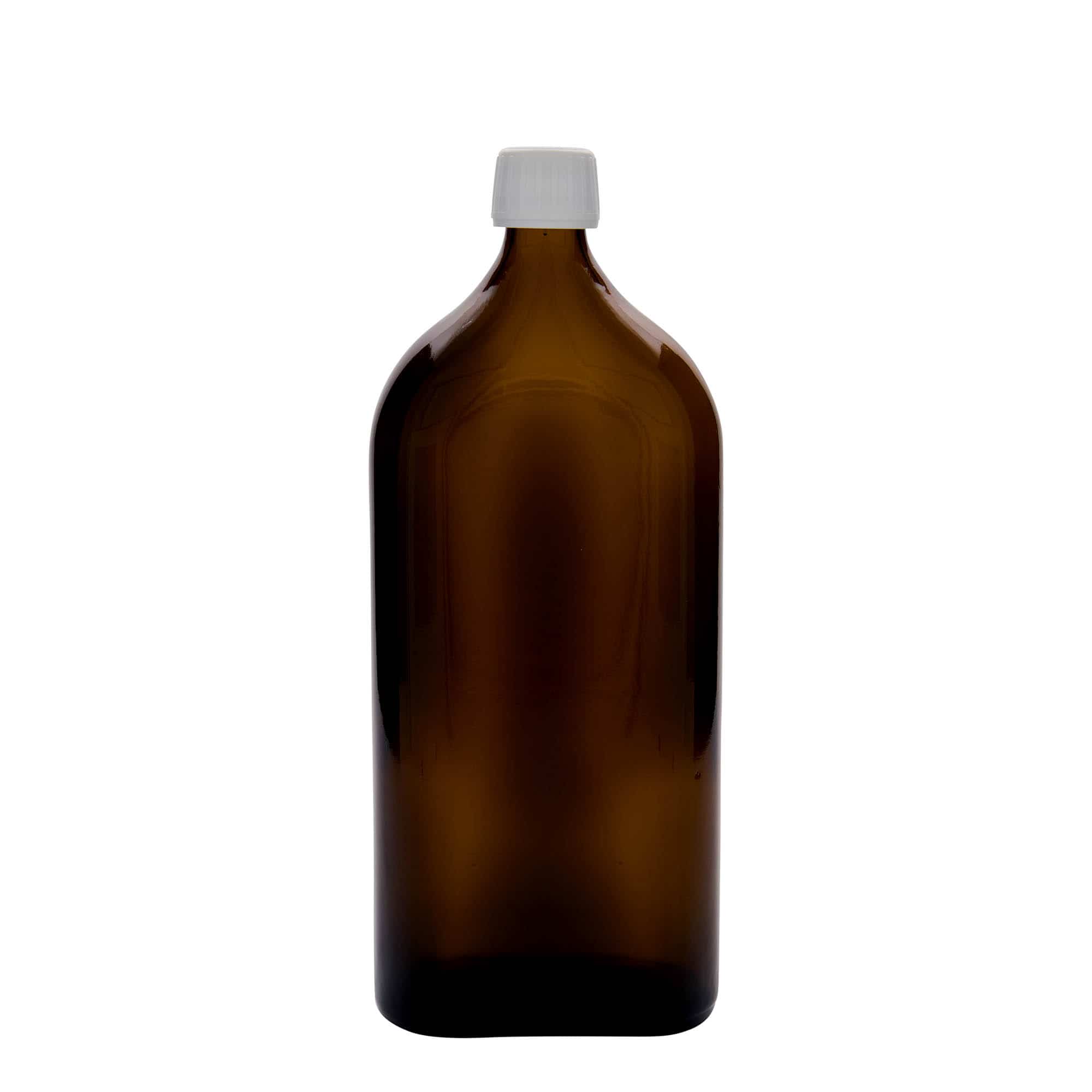 1000 ml steklenica za zdravila Meplat, ovalna, steklo, rjava, ustje: PP 28