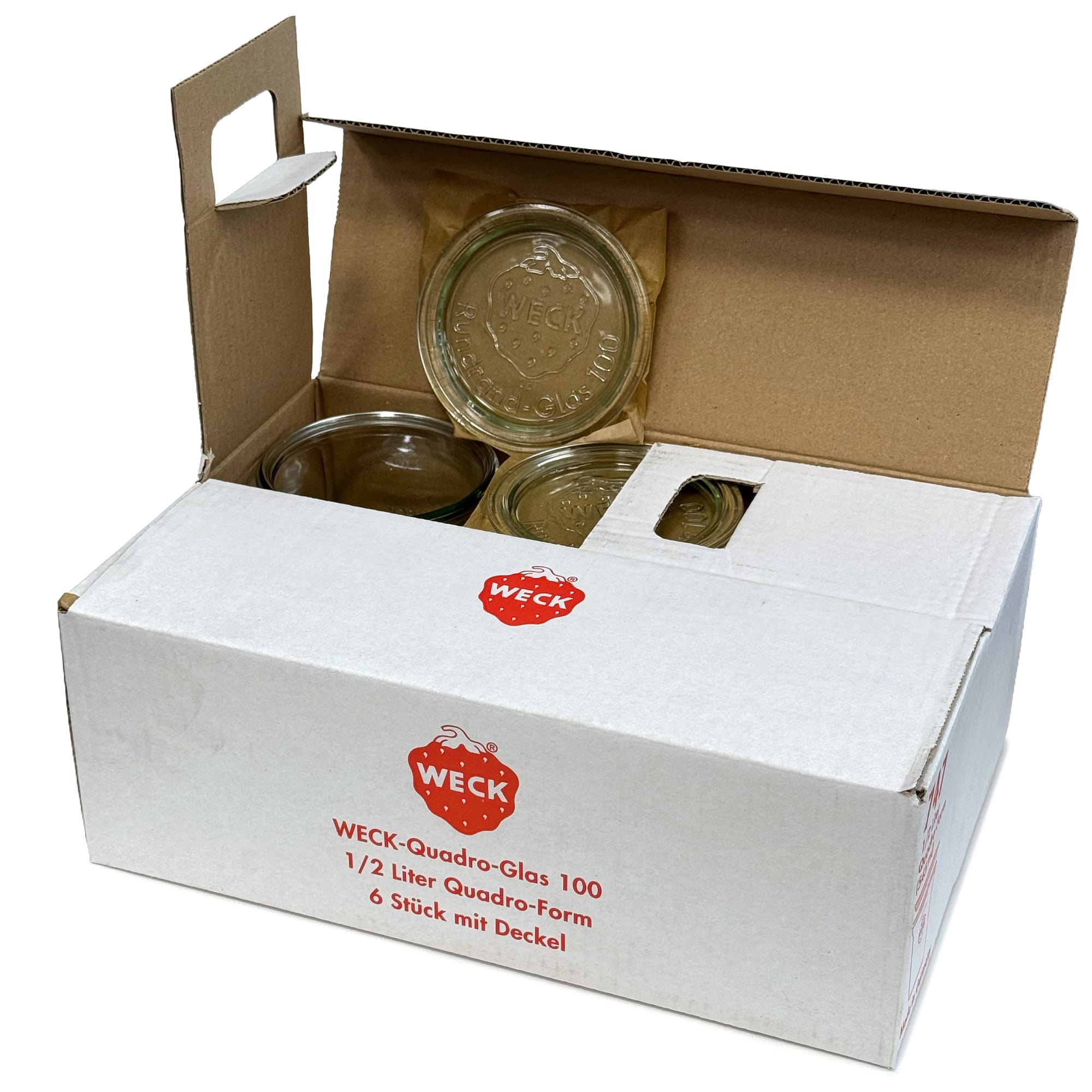 6x 545 ml WECK-Quadrosteklenica s steklenim pokrovom RR 100