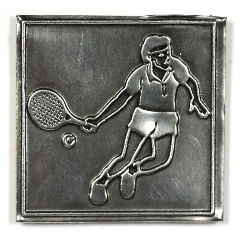 Kos etiketa 'Tennis', kvadratni, kovinski, srebrni