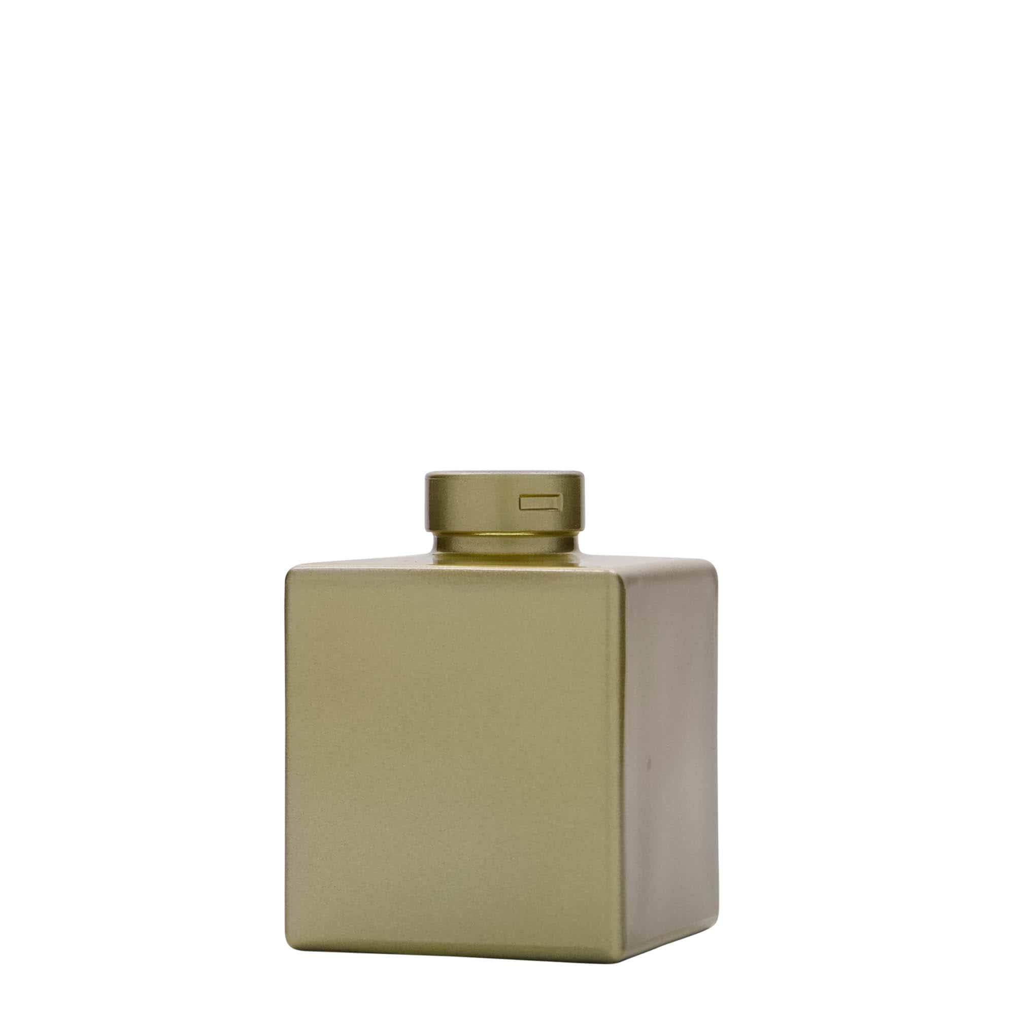 100 ml steklena steklenica »Cube«, kvadratna, zlata, ustje: pluta