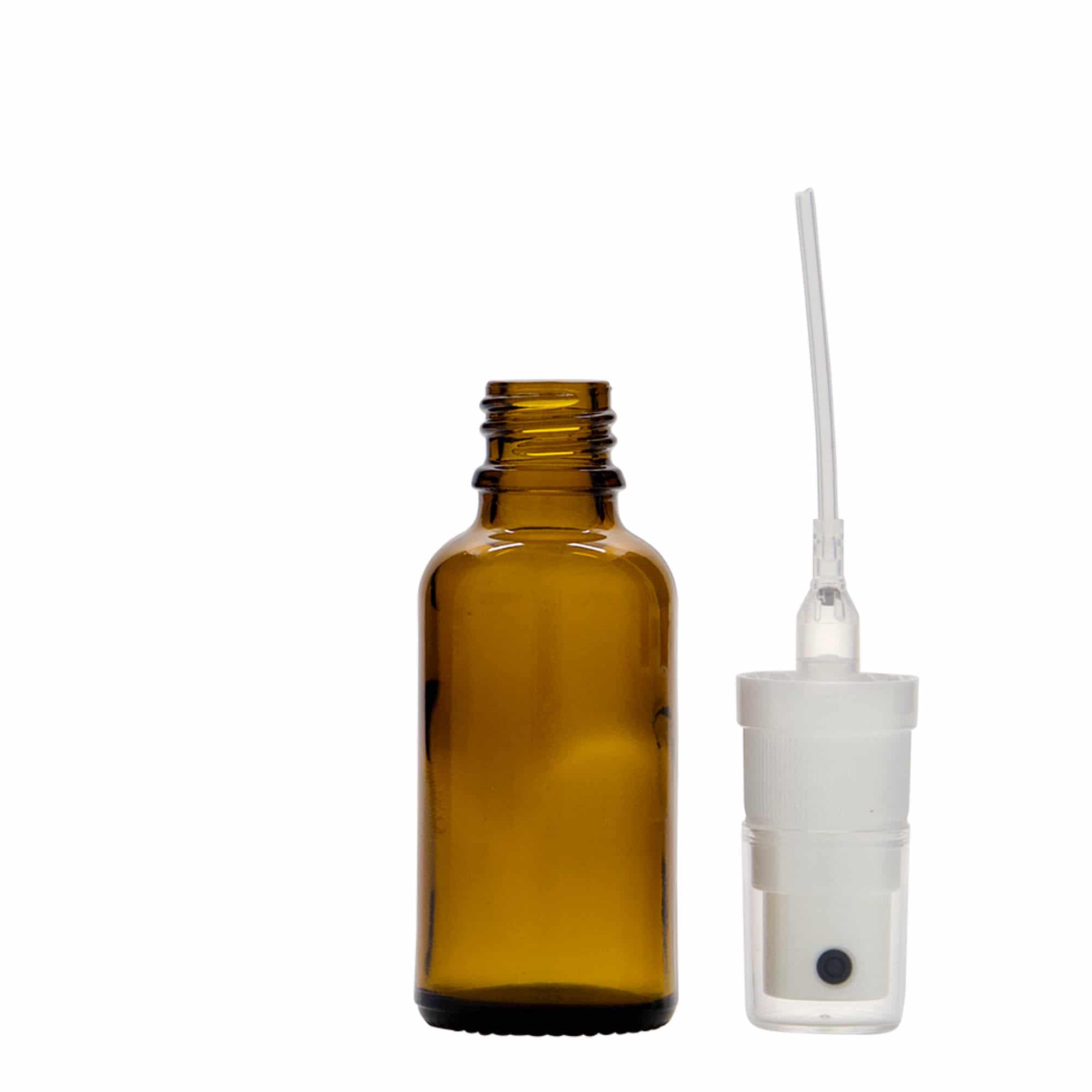 30 ml steklenica z razpršilnikom za zdravila, steklo, rjava, ustje: DIN 18
