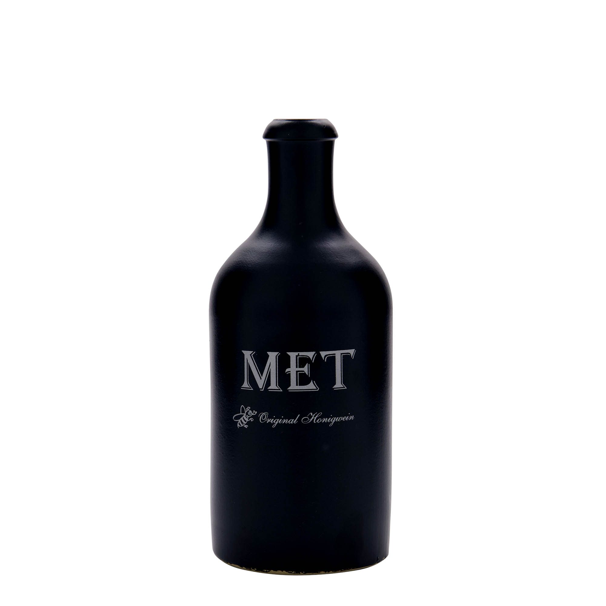 500 ml glineni vrč, motiv: med, kamenina, črn, odprtina: pluta