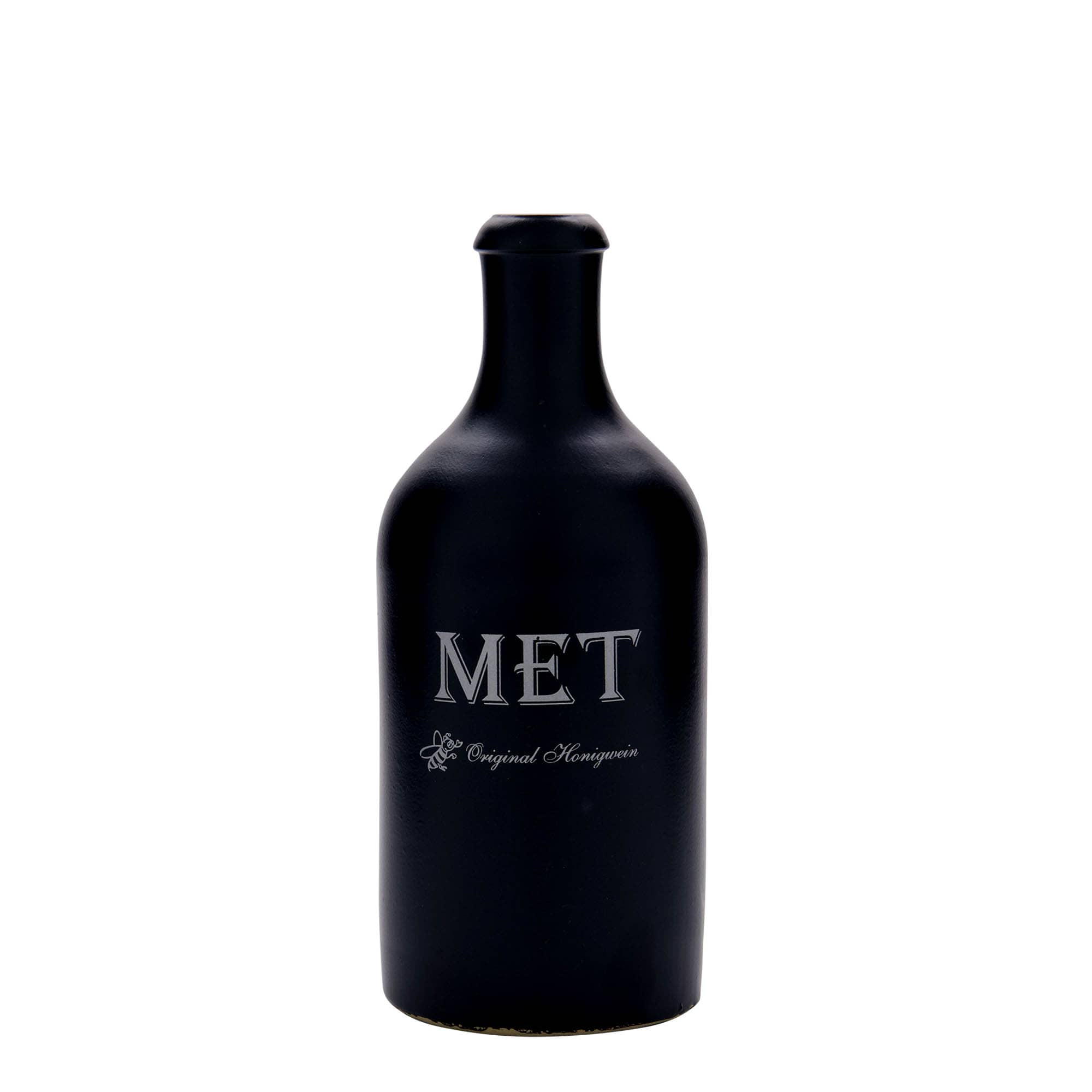 500 ml glineni vrč, motiv: med, kamenina, črn, odprtina: pluta