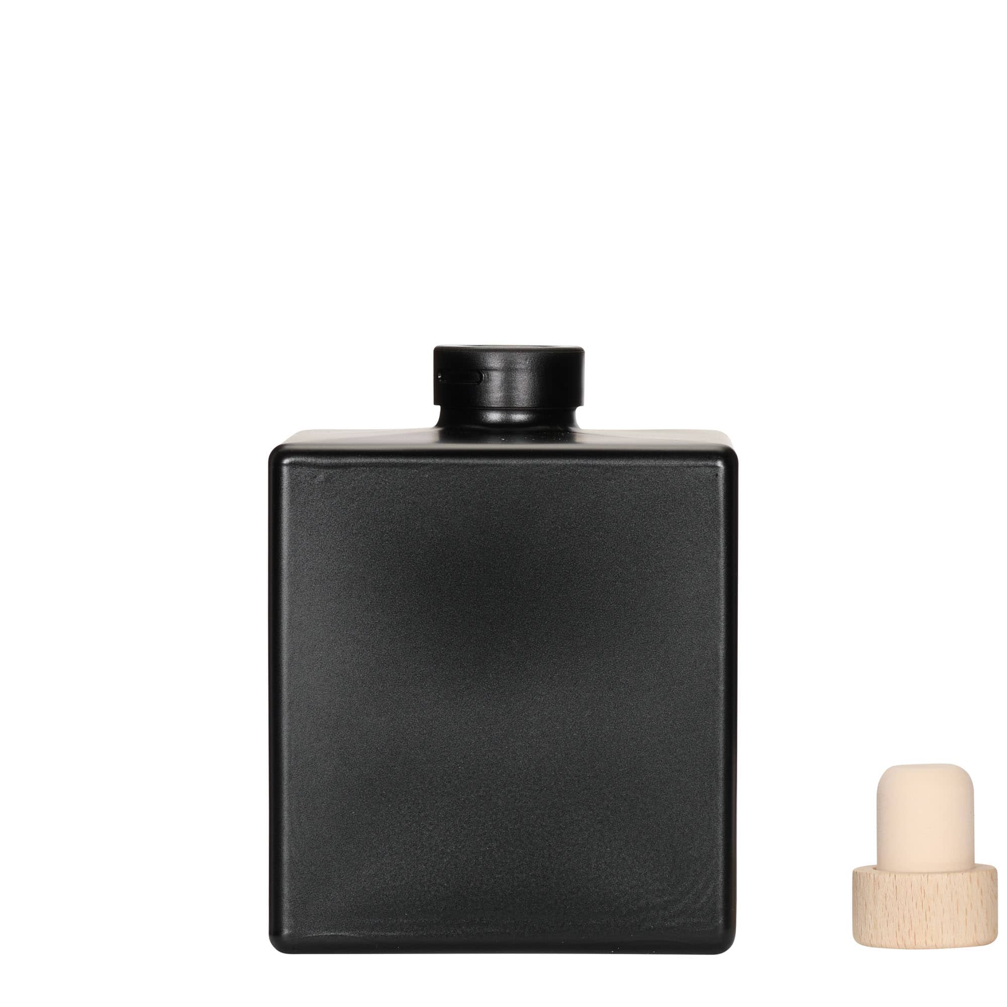 500 ml steklena steklenica »Cube«, kvadratna, črna, ustje: pluta