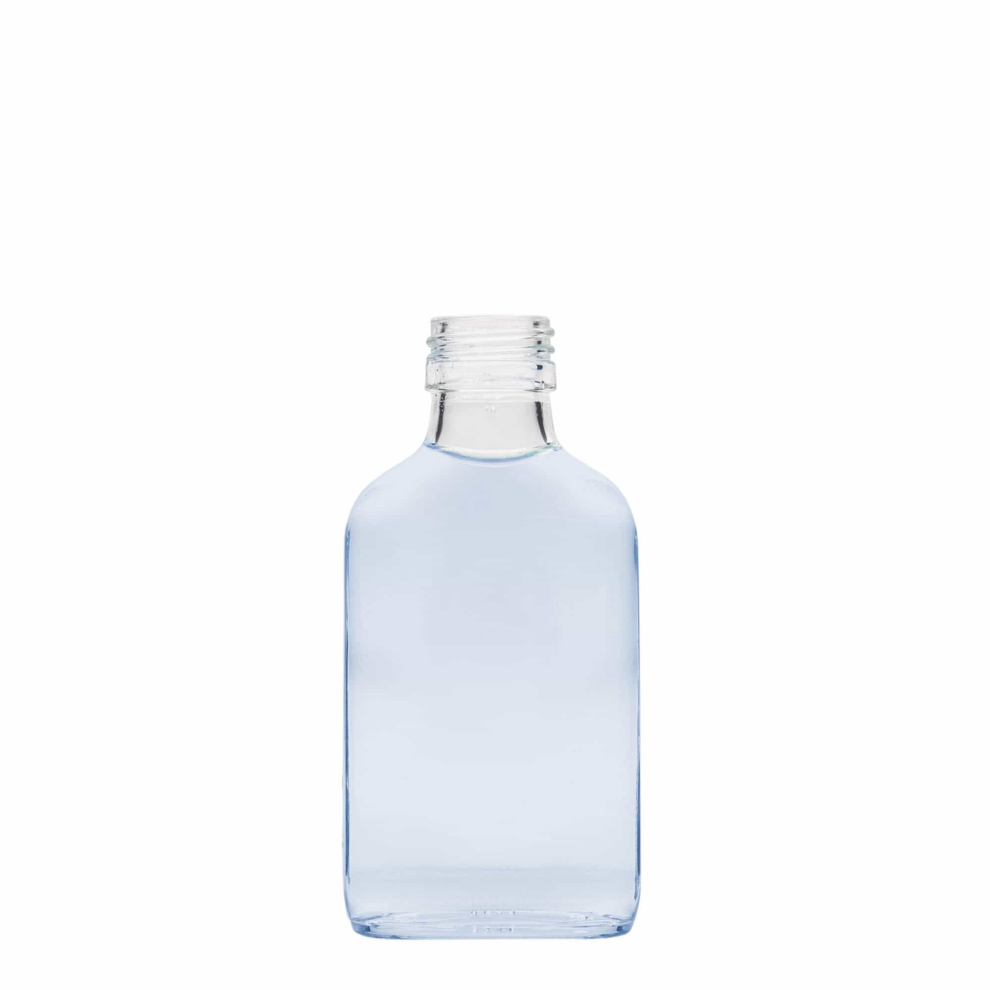 100 ml žepna steklenica, pravokotna, steklo, ustje: PP 28