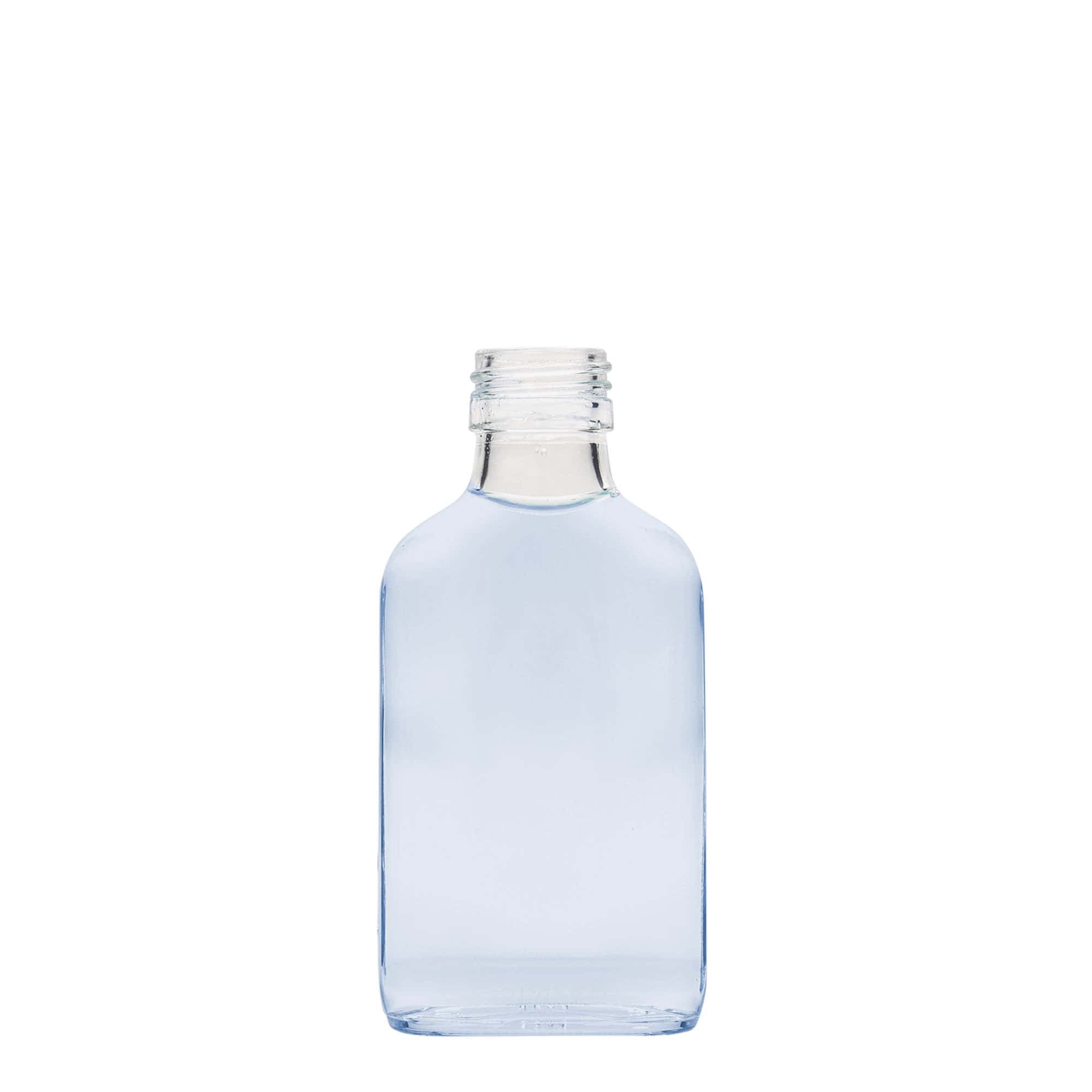 100 ml žepna steklenička, pravokotna, steklo, odprtina: PP 28