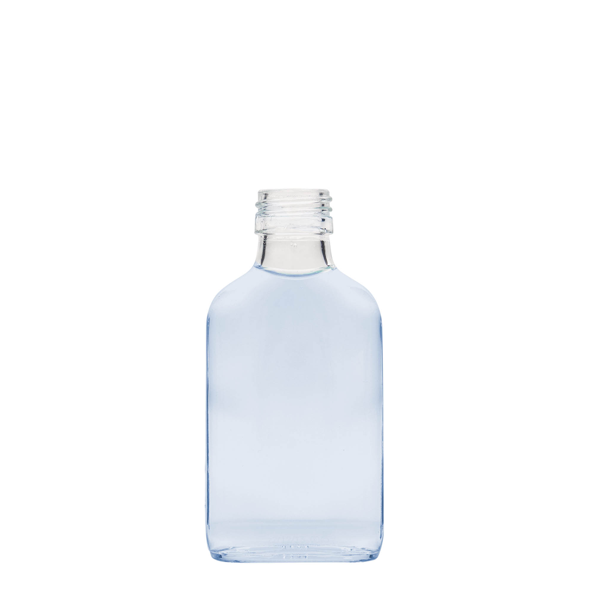100 ml žepna steklenička, pravokotna, steklo, odprtina: PP 28