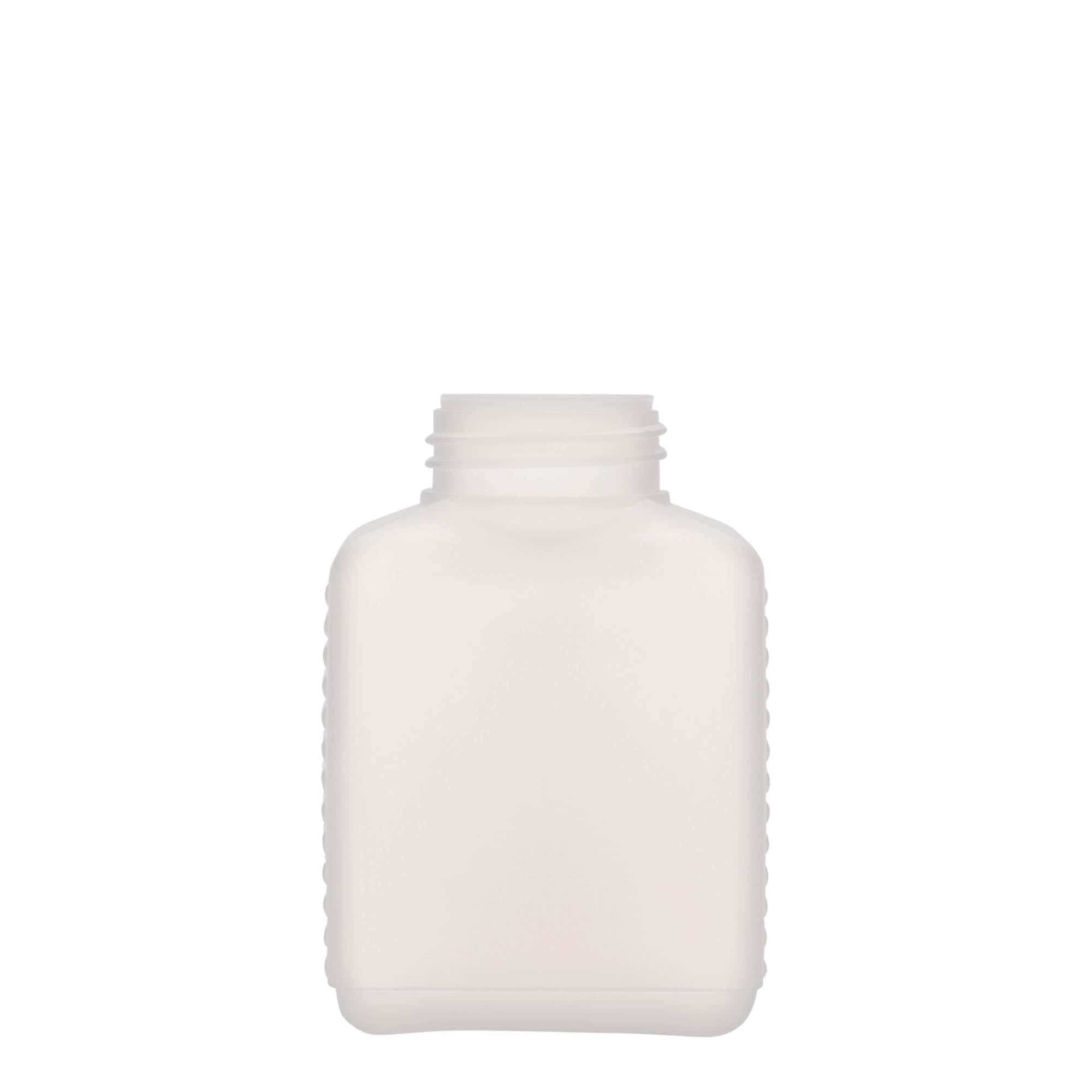 250 ml steklenica z širokim vratom, pravokotna, HDPE plastika, naravna, odprtina: DIN 40 EPE