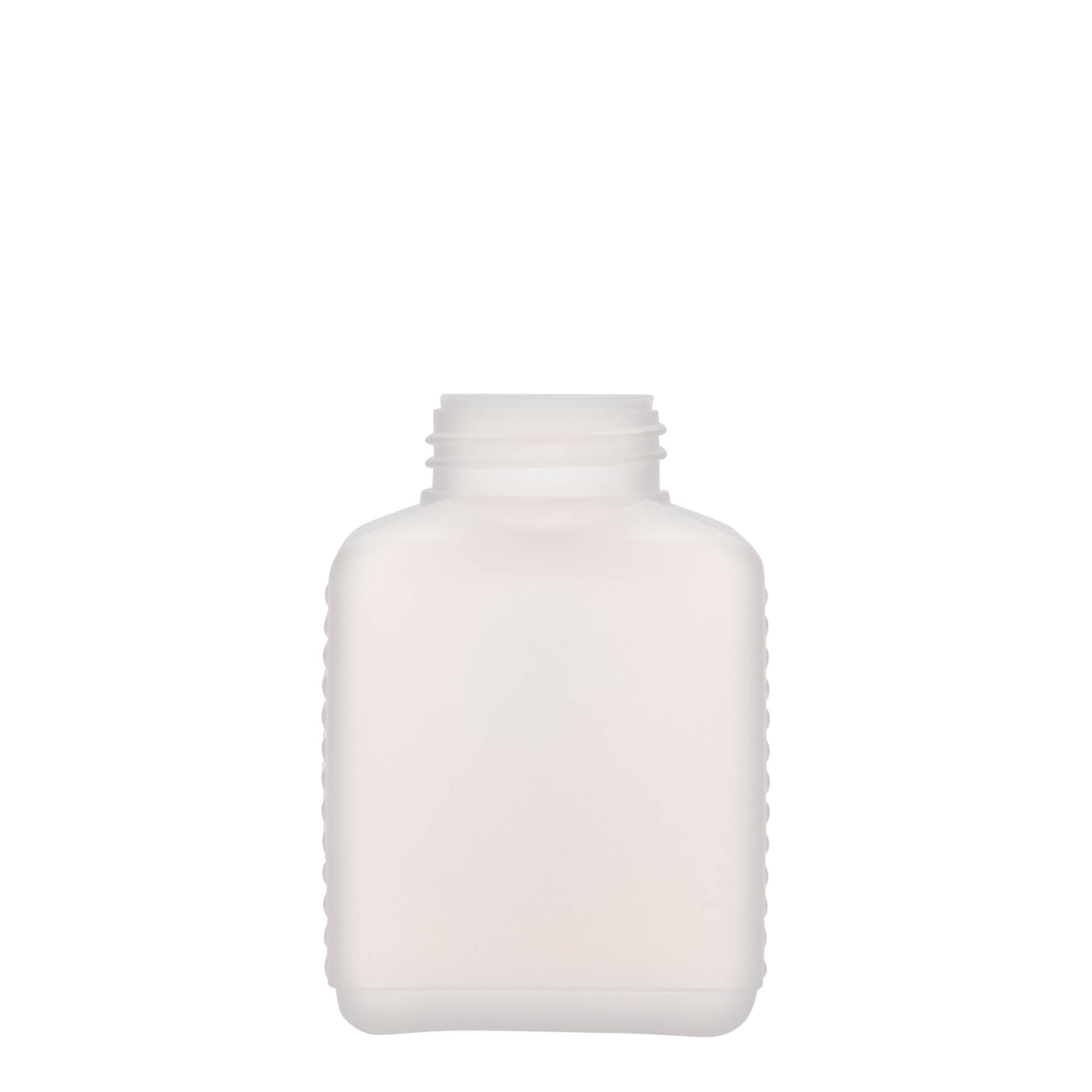 250 ml steklenica z širokim vratom, pravokotna, HDPE plastika, naravna, odprtina: DIN 40 EPE