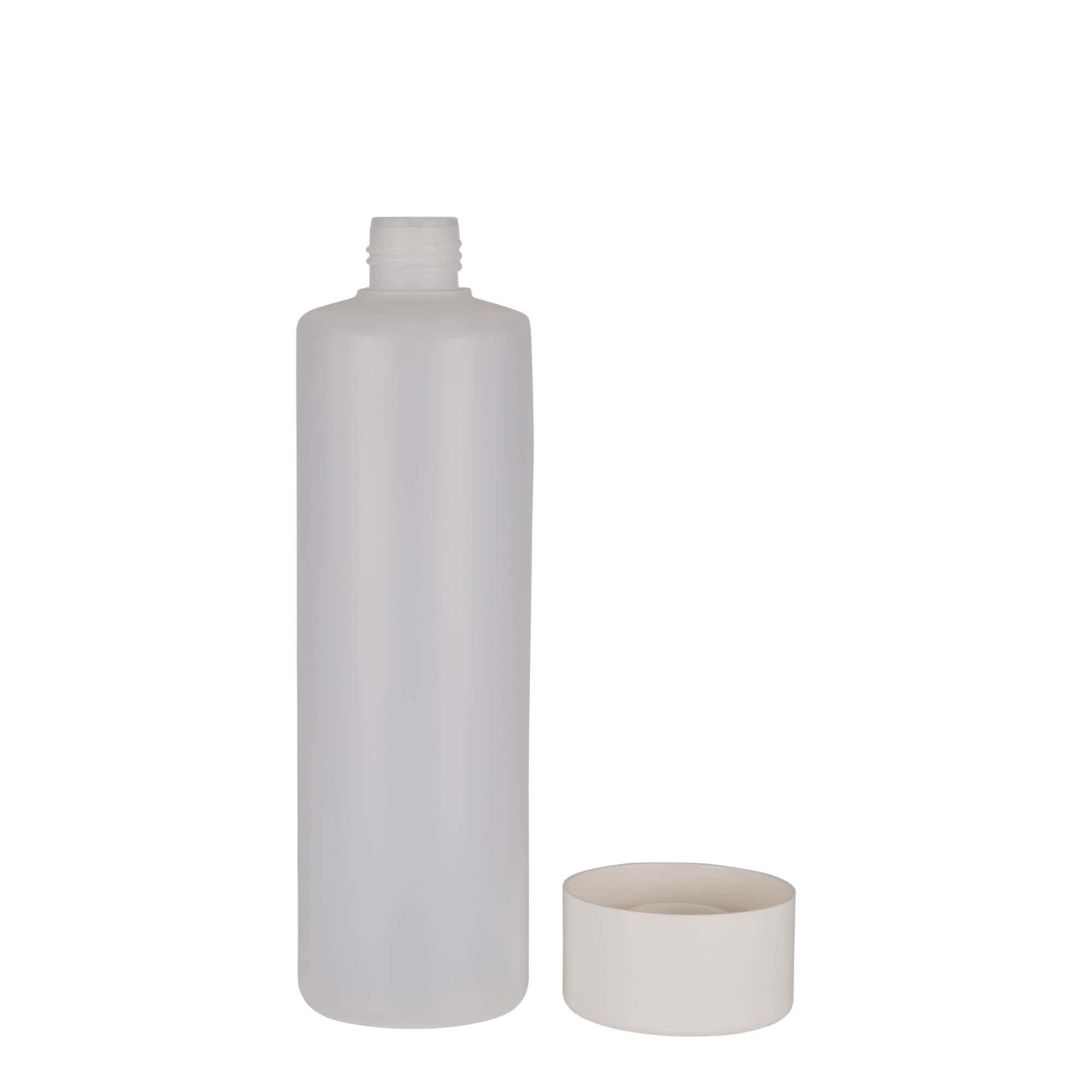 500 ml okrogla steklenica, plastika PE, naravna, ustje: navojni zamašek