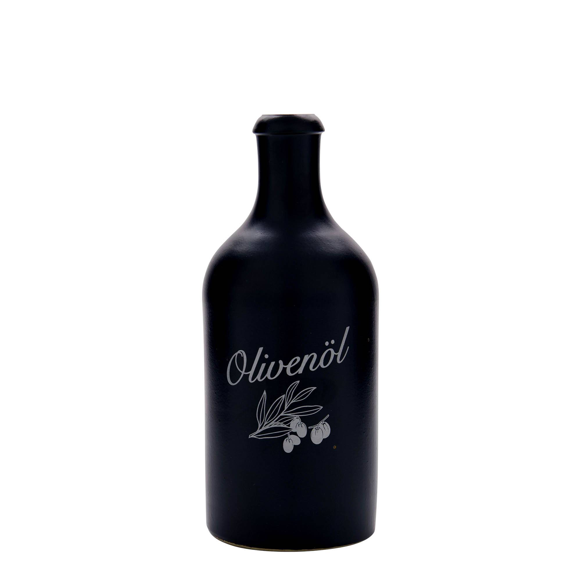 500 ml glineni vrč, motiv: oljčno olje, kamenina, črn, odprtina: pluta 500 ml glineni vrč, motiv: oljčno olje, kamenina, črn, odprtina: pluta