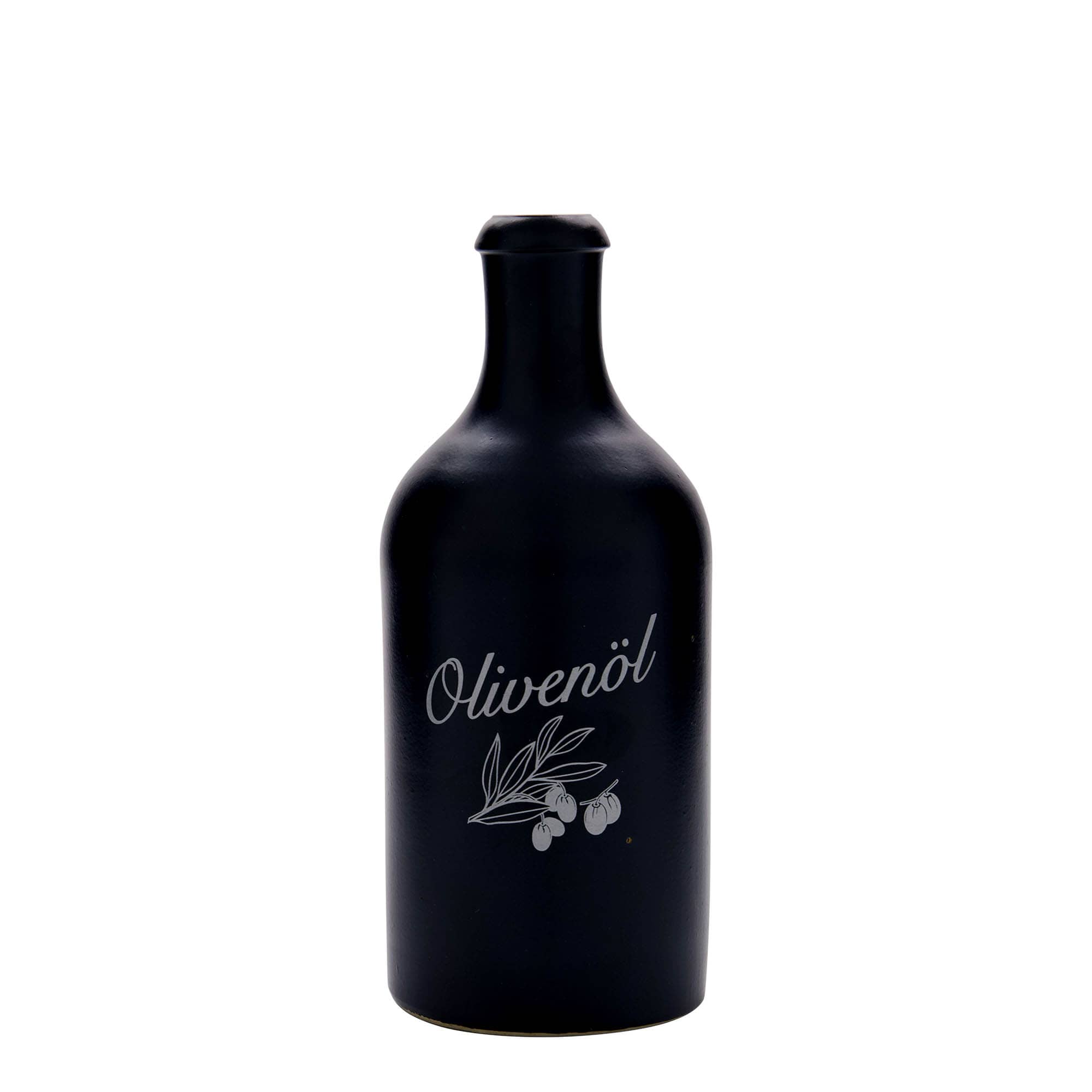 500 ml glineni vrč, motiv: oljčno olje, kamenina, črn, odprtina: pluta