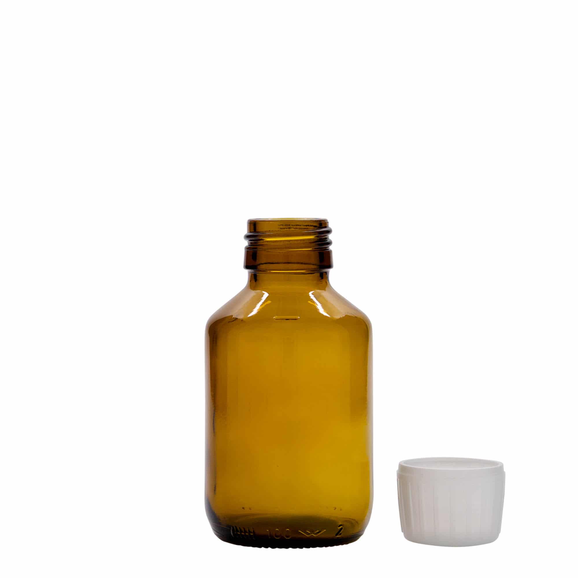 100 ml medicinska steklenička, rjava, steklo, odprtina: PP 28