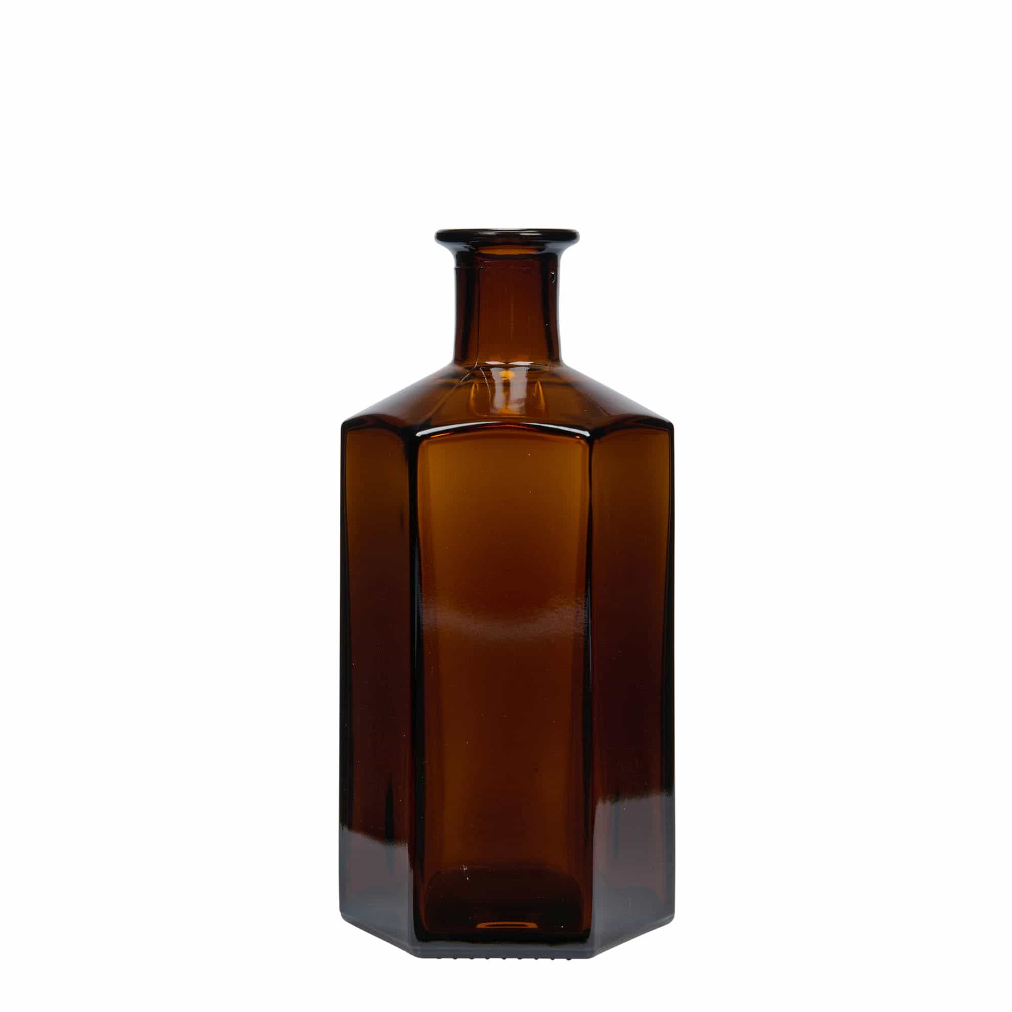 500 ml steklena steklenička Apotekarna 'Jimmy'. šesterokotna. rjava. Ustje: pluta 500 ml steklena steklenička Apotekarna 'Jimmy'. šesterokotna. rjava. Ustje: pluta