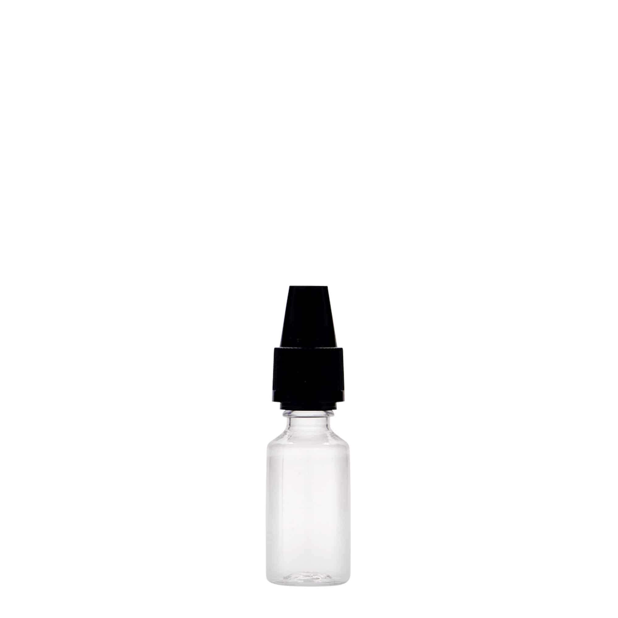 10 ml PET-flaska 'E-Liquid' z varnostjo kakovosti in zaščito pred otroki, plastika, odprtina: navojni pokrov