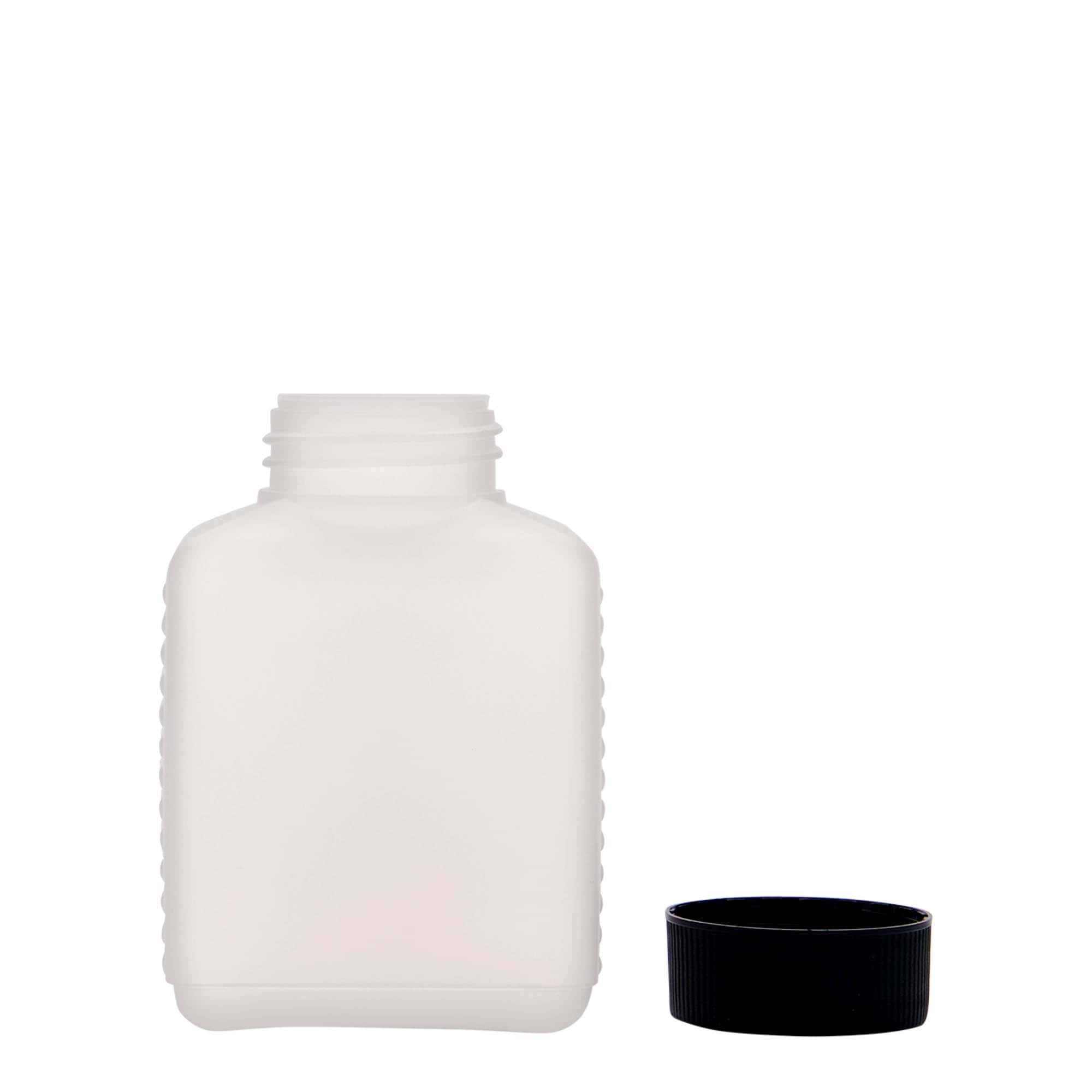 250 ml steklenica z širokim vratom, pravokotna, HDPE plastika, naravna, odprtina: DIN 40 EPE
