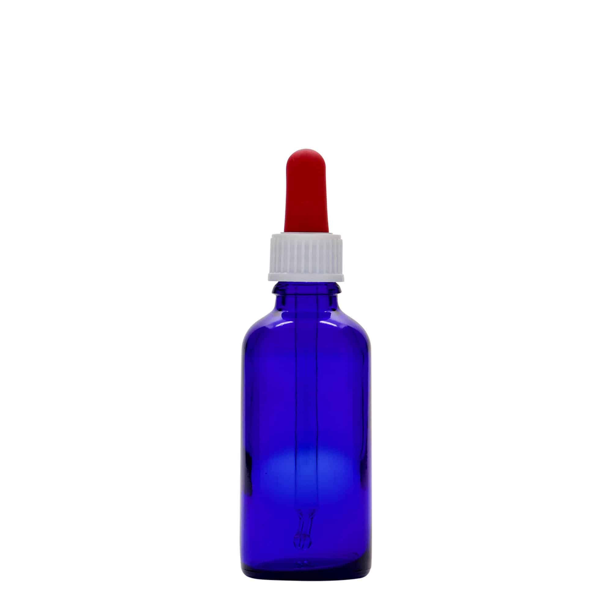 50 ml steklenica s pipeto za zdravila, steklo, kraljevo modra-rdeča, ustje: DIN 18 50 ml steklenica s pipeto za zdravila, steklo, kraljevo modra-rdeča, ustje: DIN 18
