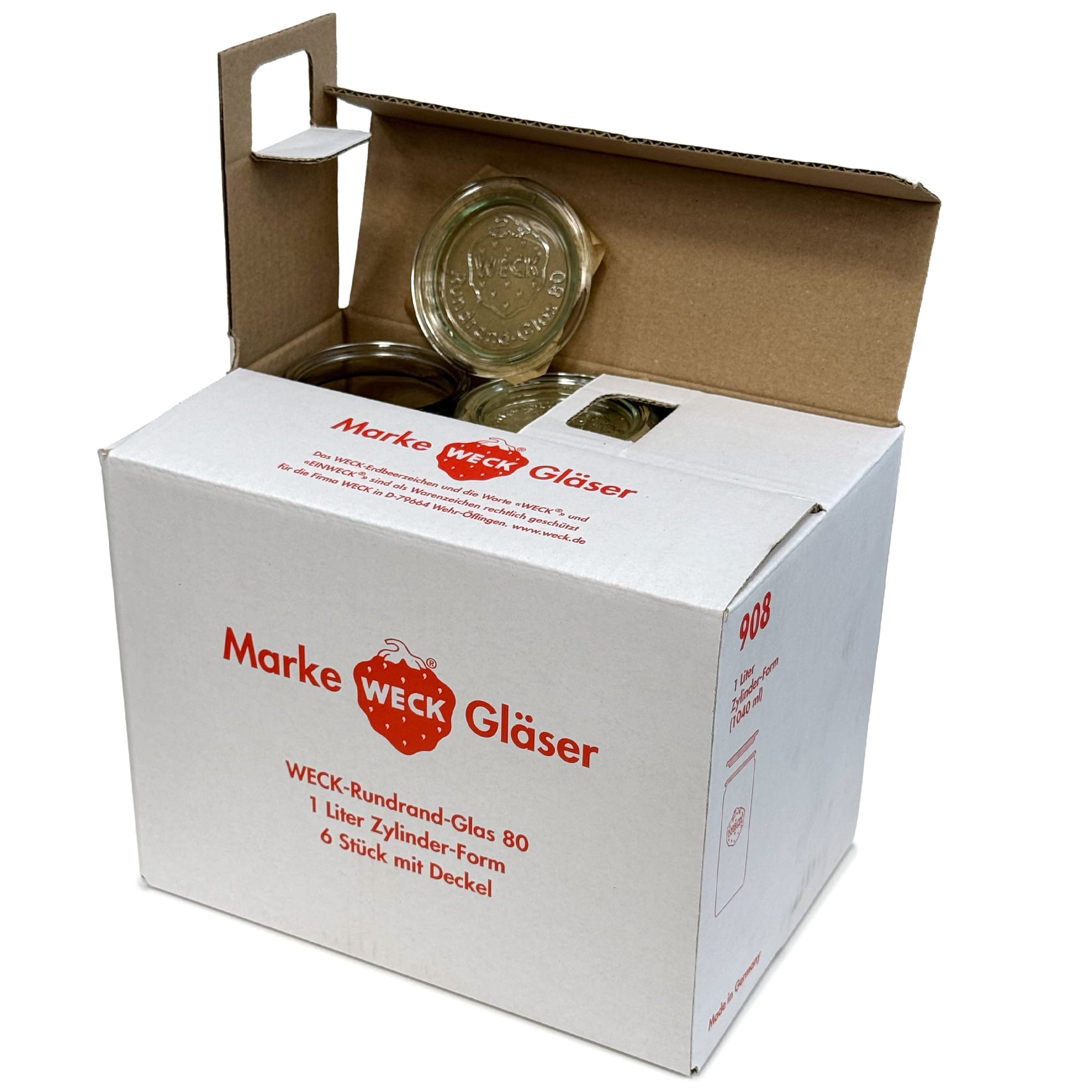 6x 1040 ml WECK-cilindrično steklo s steklenim pokrovom RR 80
