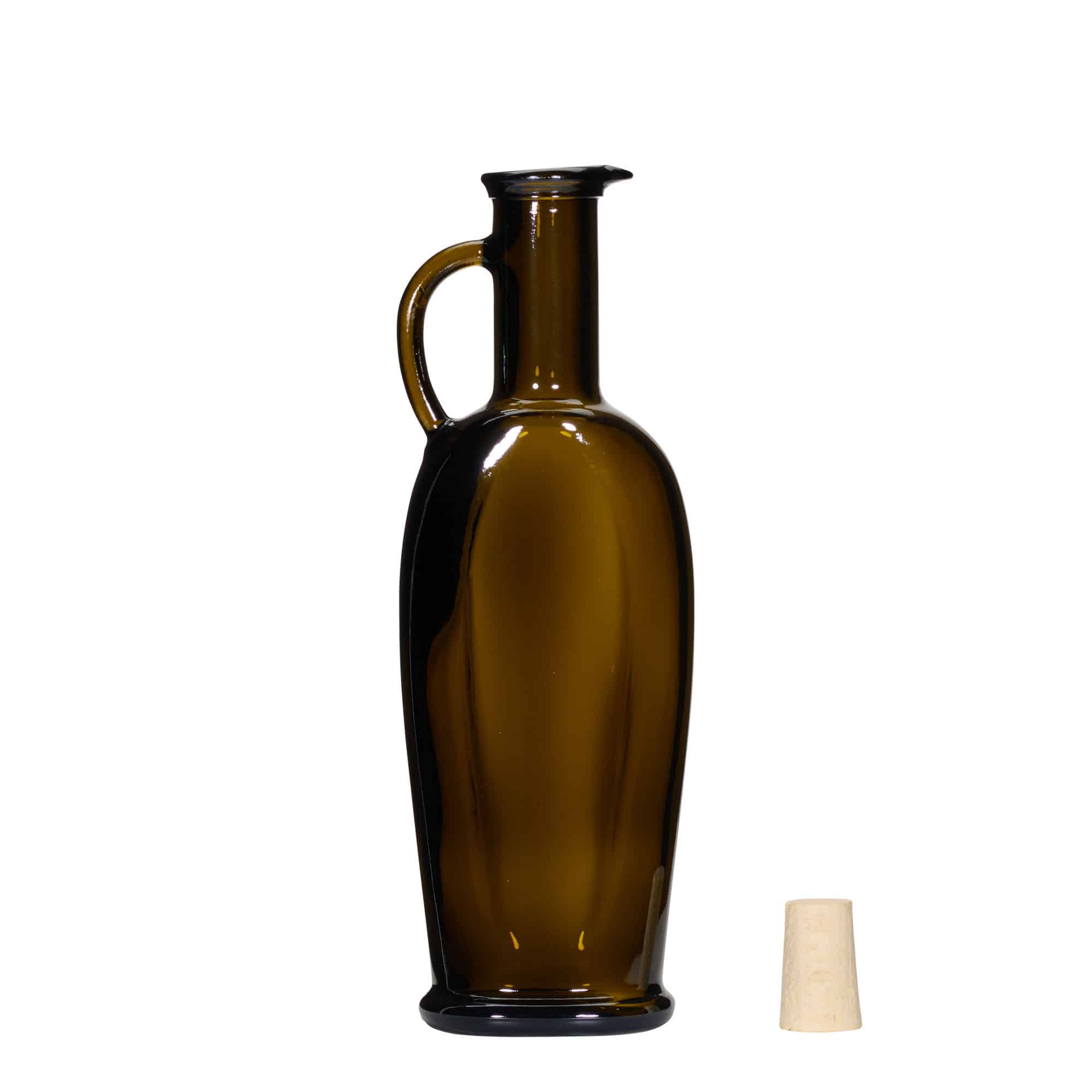 250 ml steklena steklenica »Eleganta«, ovalna, antično zelena, ustje: pluta