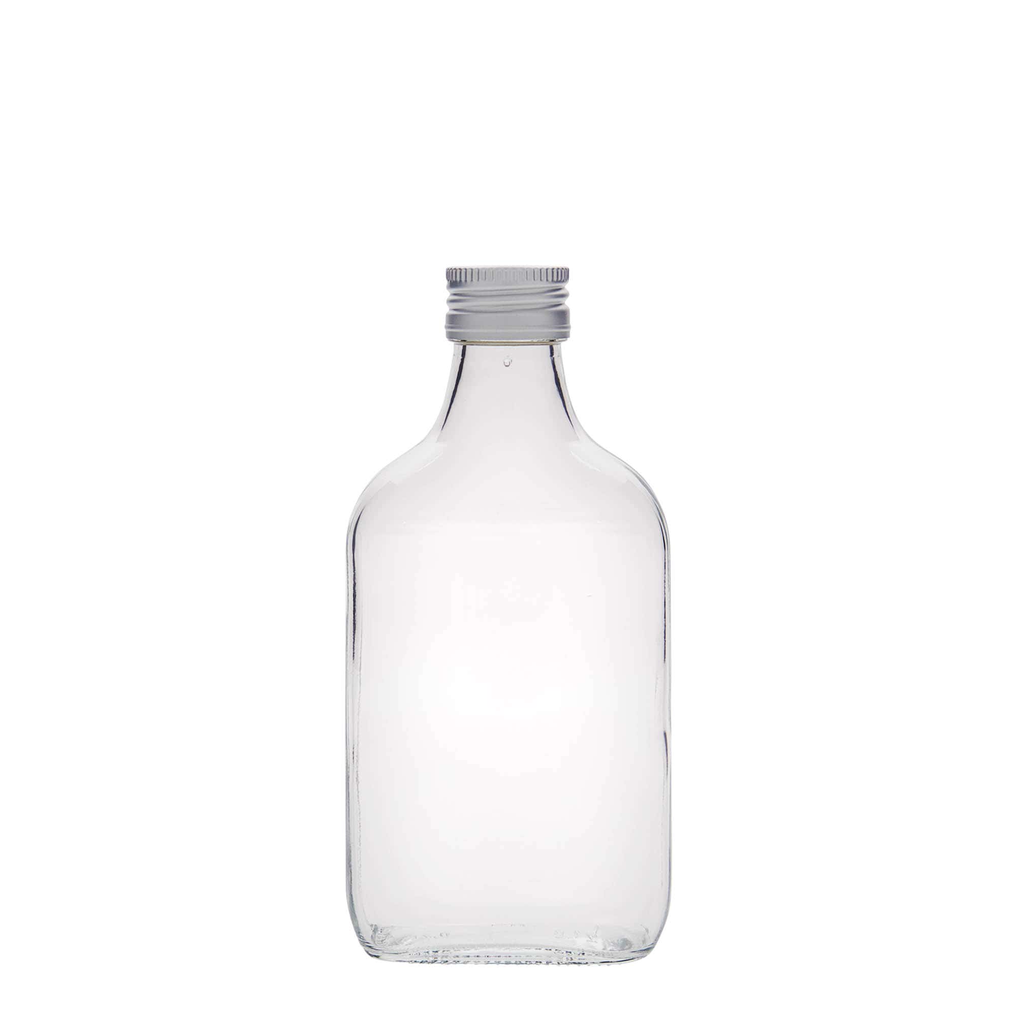 200 ml žepna steklenica, pravokotna, steklo, ustje: PP 28