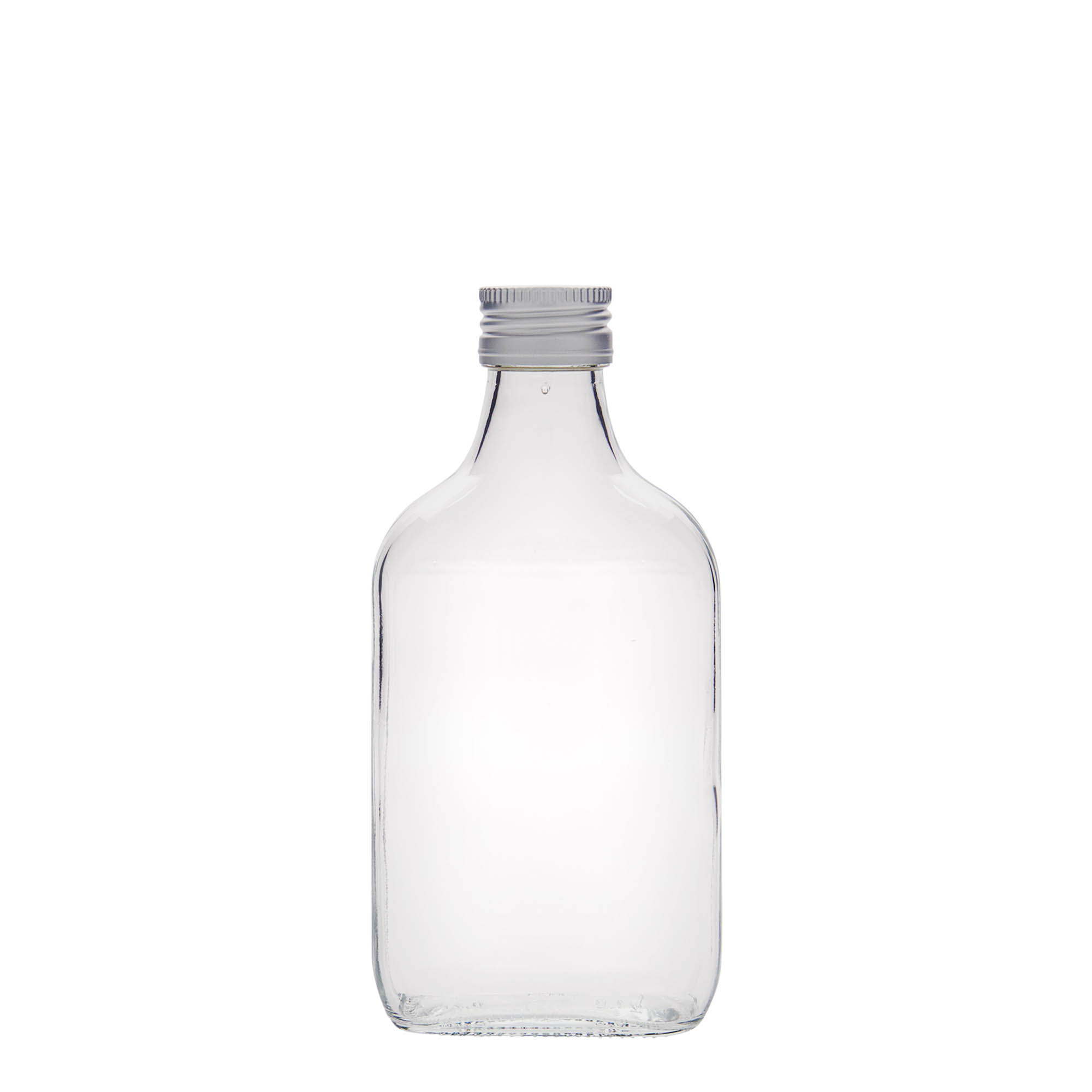 200 ml žepna steklenička, pravokotna, steklo, odprtina: PP 28