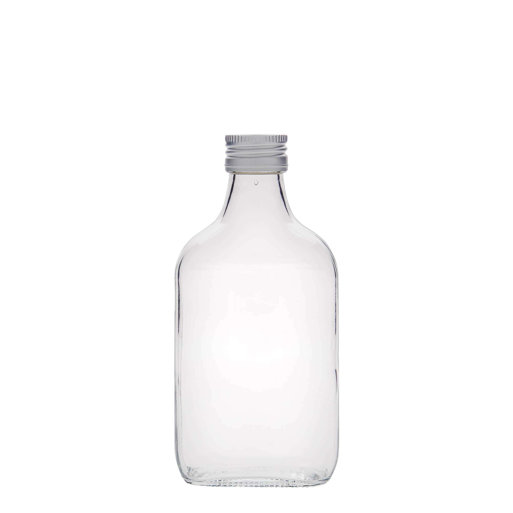 200 ml žepna steklenička, pravokotna, steklo, odprtina: PP 28