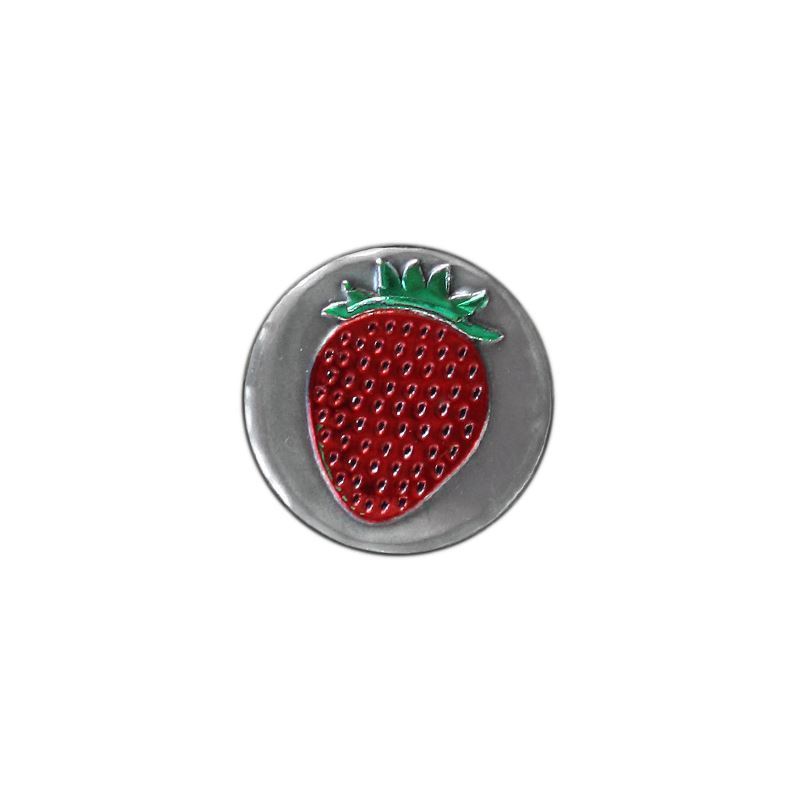 Kositrna etiketa 'Jagoda', okrogla, kovina, srebrna Kositrna etiketa 'Jagoda', okrogla, kovina, srebrna