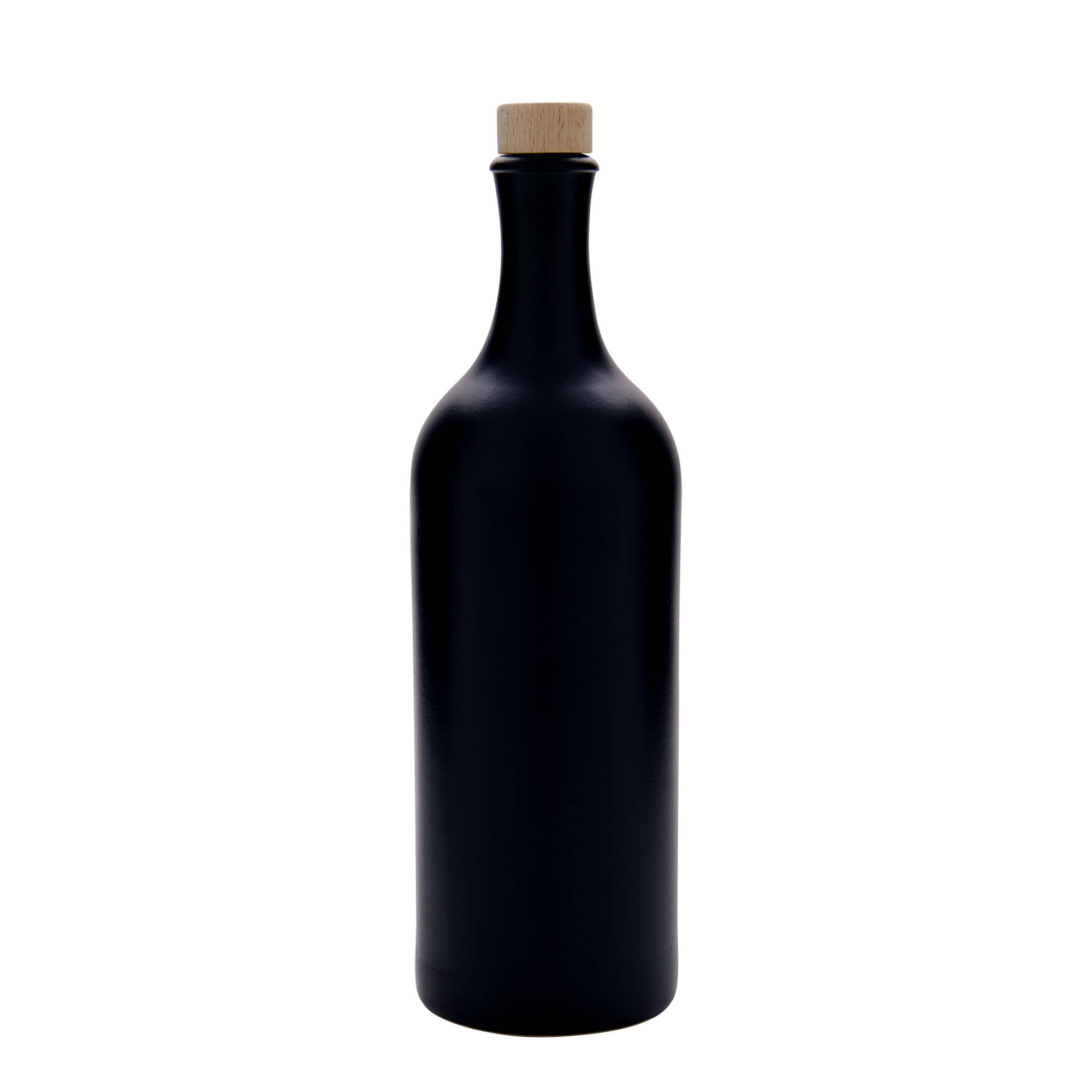750 ml vrč iz glinene posode z dolgim vratom, kamenina, črna, odprtina: pluta