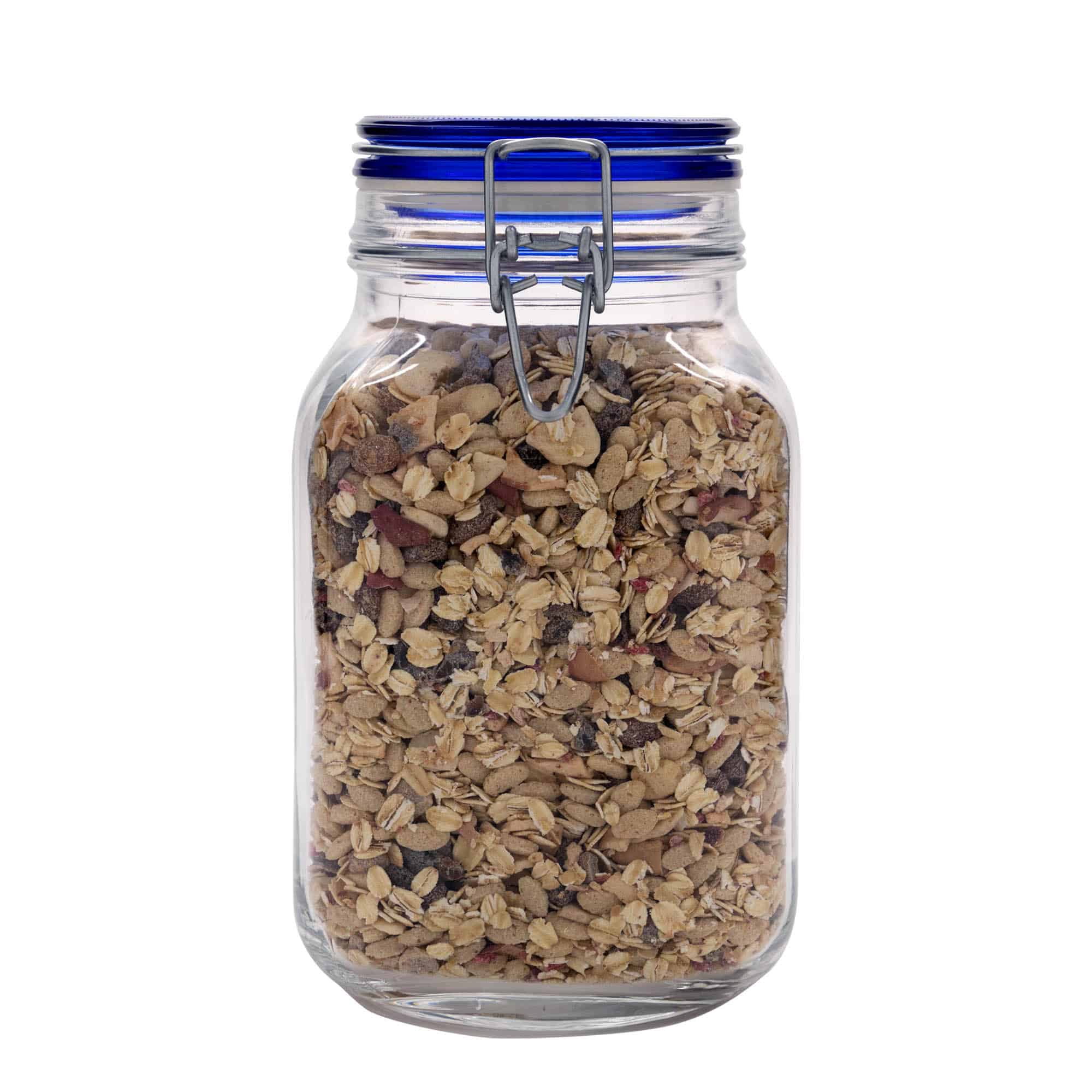 2.000 ml steklenica s kovinskim zaponkom 'Fido' modri pokrov, kvadratna, odprtina: kovinski zapončni pokrov