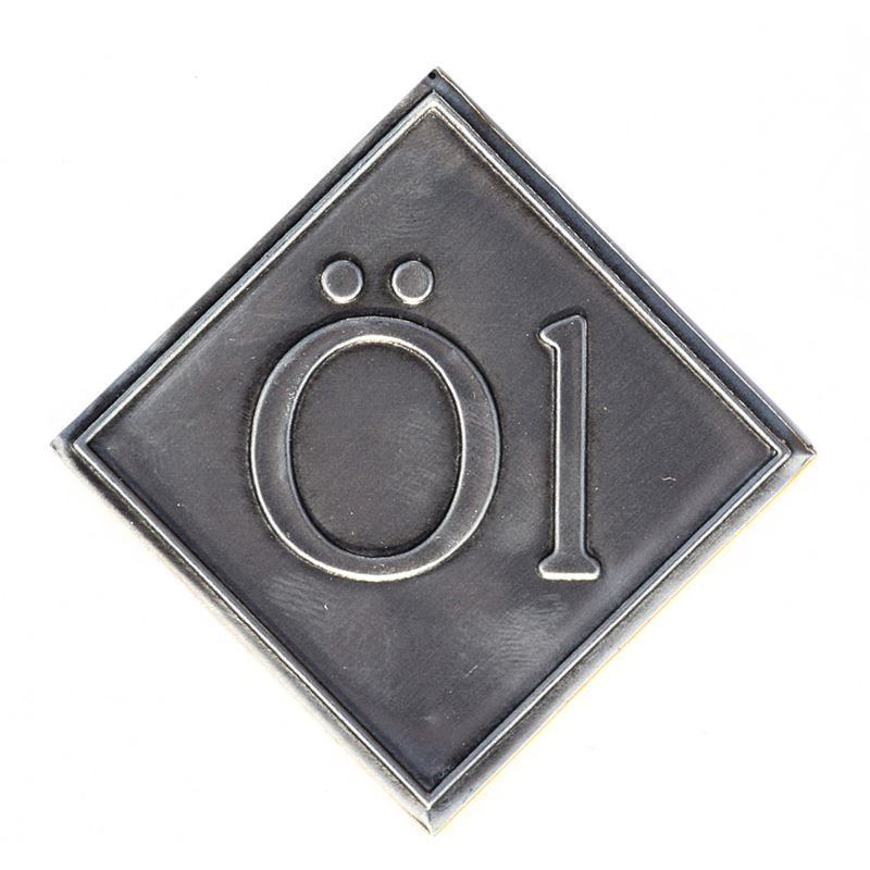 Kositrna etiketa »Olje«, kvadratna, kovina, srebrna