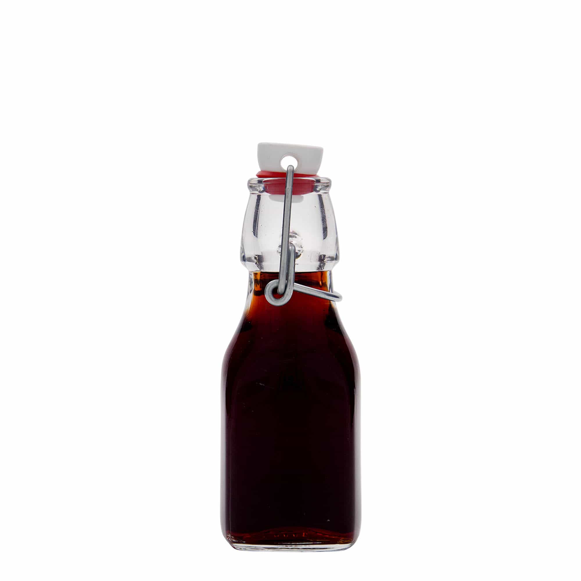 125 ml steklena steklenica »Swing«, kvadratna, ustje: zamašek s tesnilom