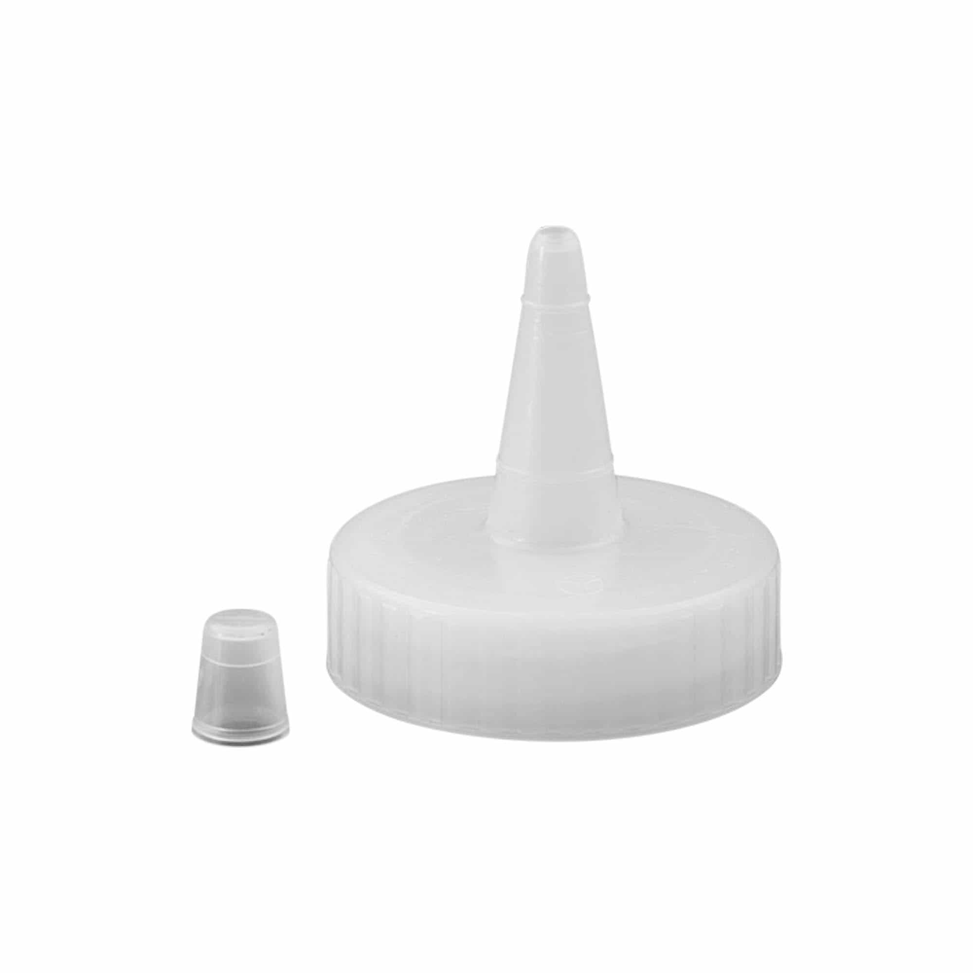 Navojni zamašek z dulcem, plastika PP, bela, za ustje: GPI 38/400