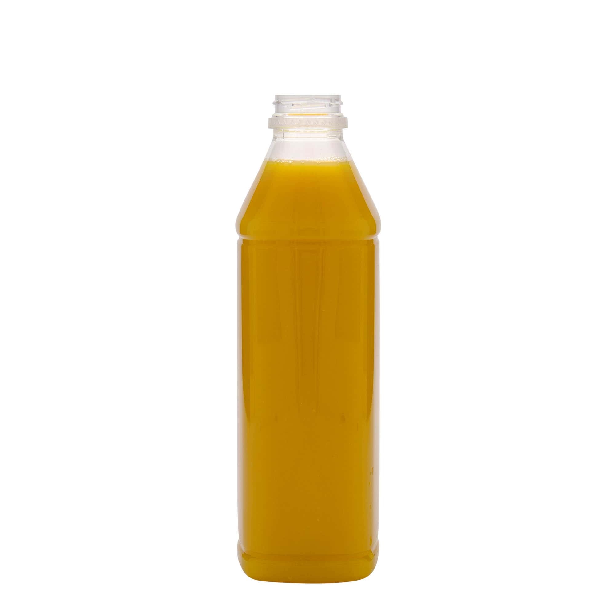 1000 ml steklenica iz PET plastike »Milk and Juice Carré«, kvadratna, plastika, ustje: 38 mm