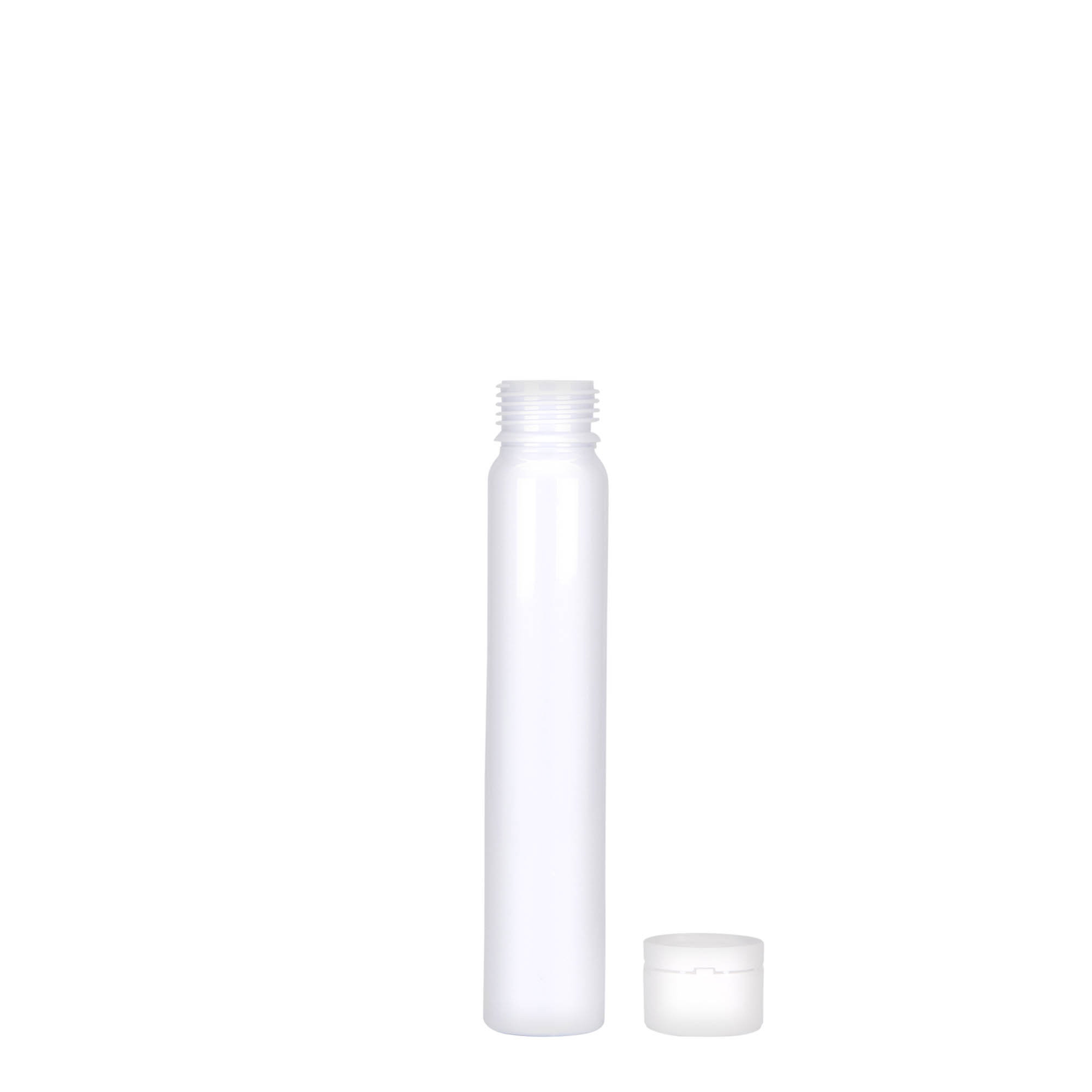 25 ml PET-cevk, plastika, bela, odprtina: navojni pokrovček