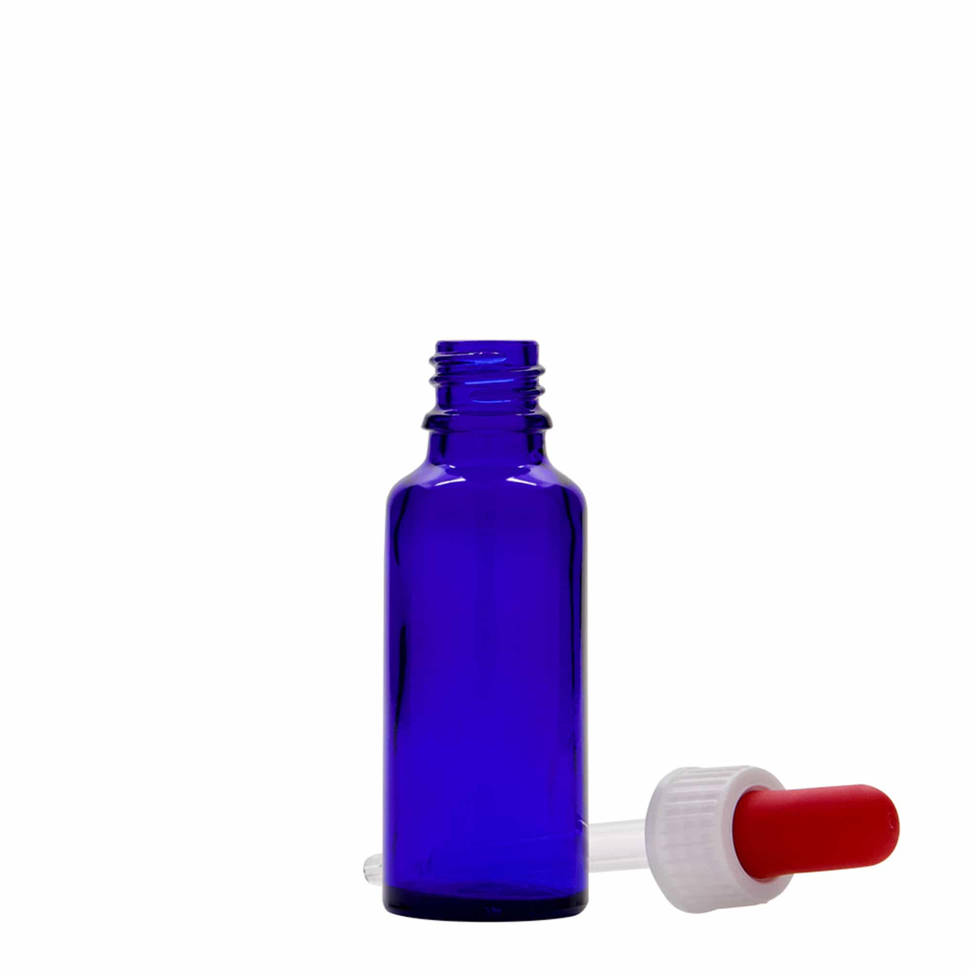 30 ml steklenička z kapalko, medicinska, steklo, kraljevsko modro-rdeča, odprtina: DIN 18